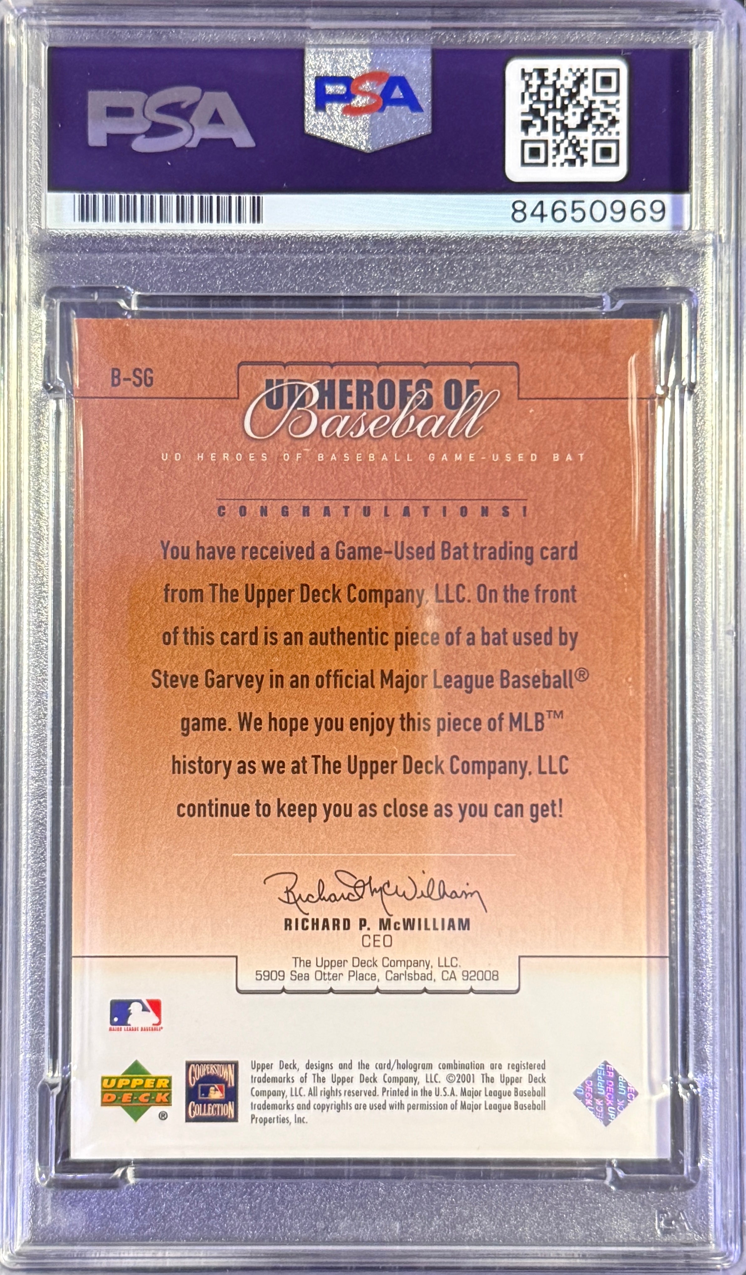 Steve Garvey 2001 Upper Deck auto/relic card PSA/DNA
