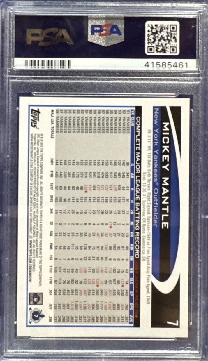 2012 TOPPS #7 MICKEY MANTLE CORRECT PSA 10 NEW YORK YANKEES HOF BASEBALL CARD