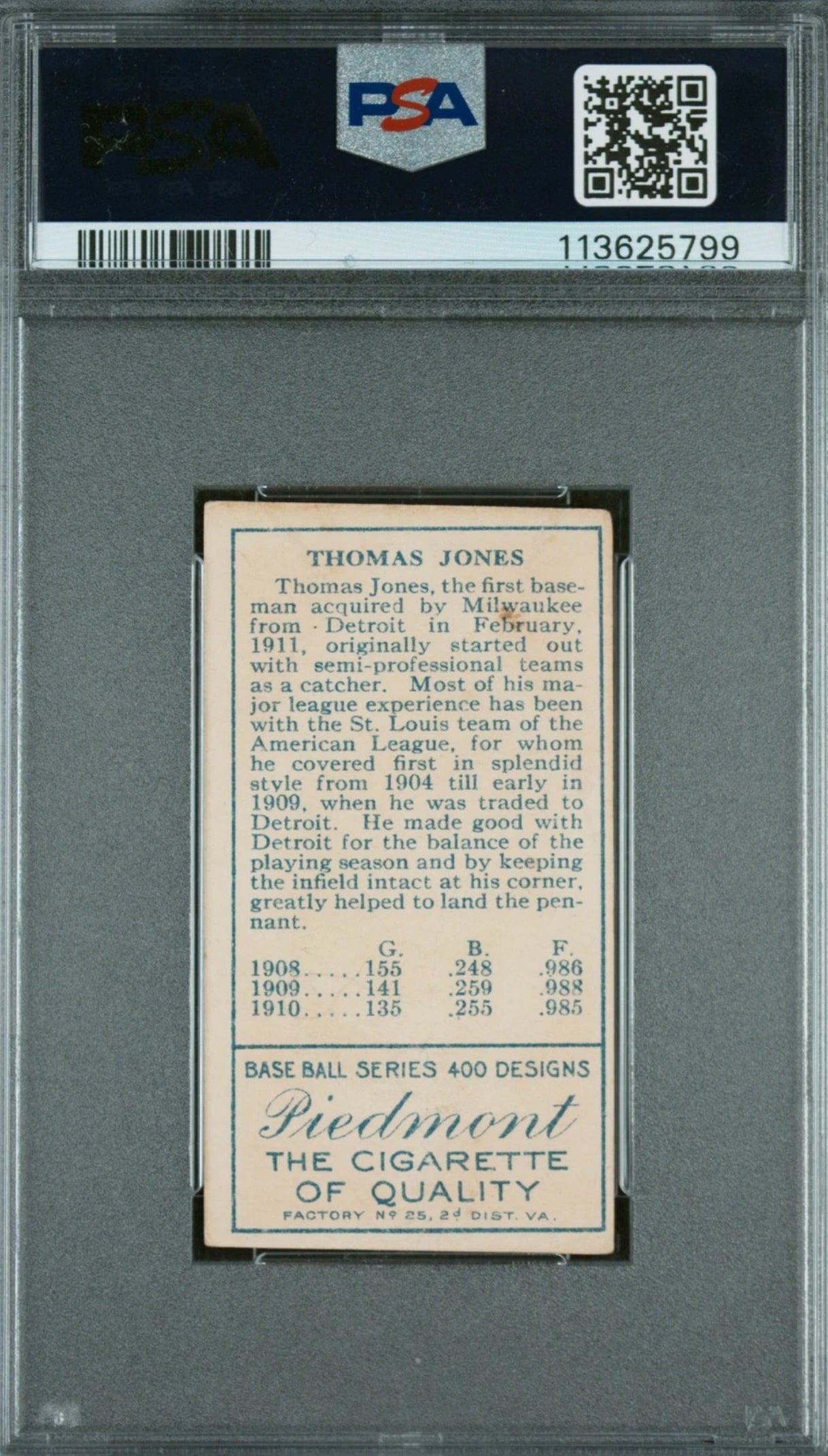 1911 T205 GOLD BORDER TOM JONES PSA 1
