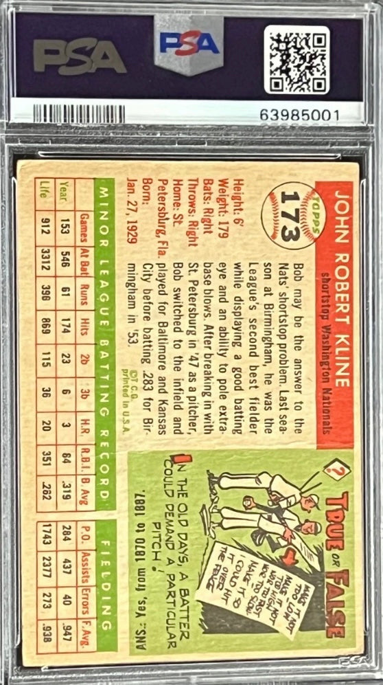 1955 Topps Bob Kline #173 Washington Senators PSA 1.5