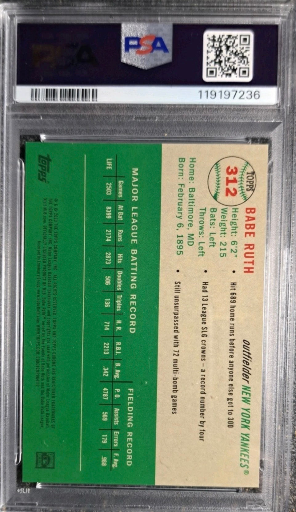 2023 Topps Chrome Platinum #312 Babe Ruth Green Wave /99