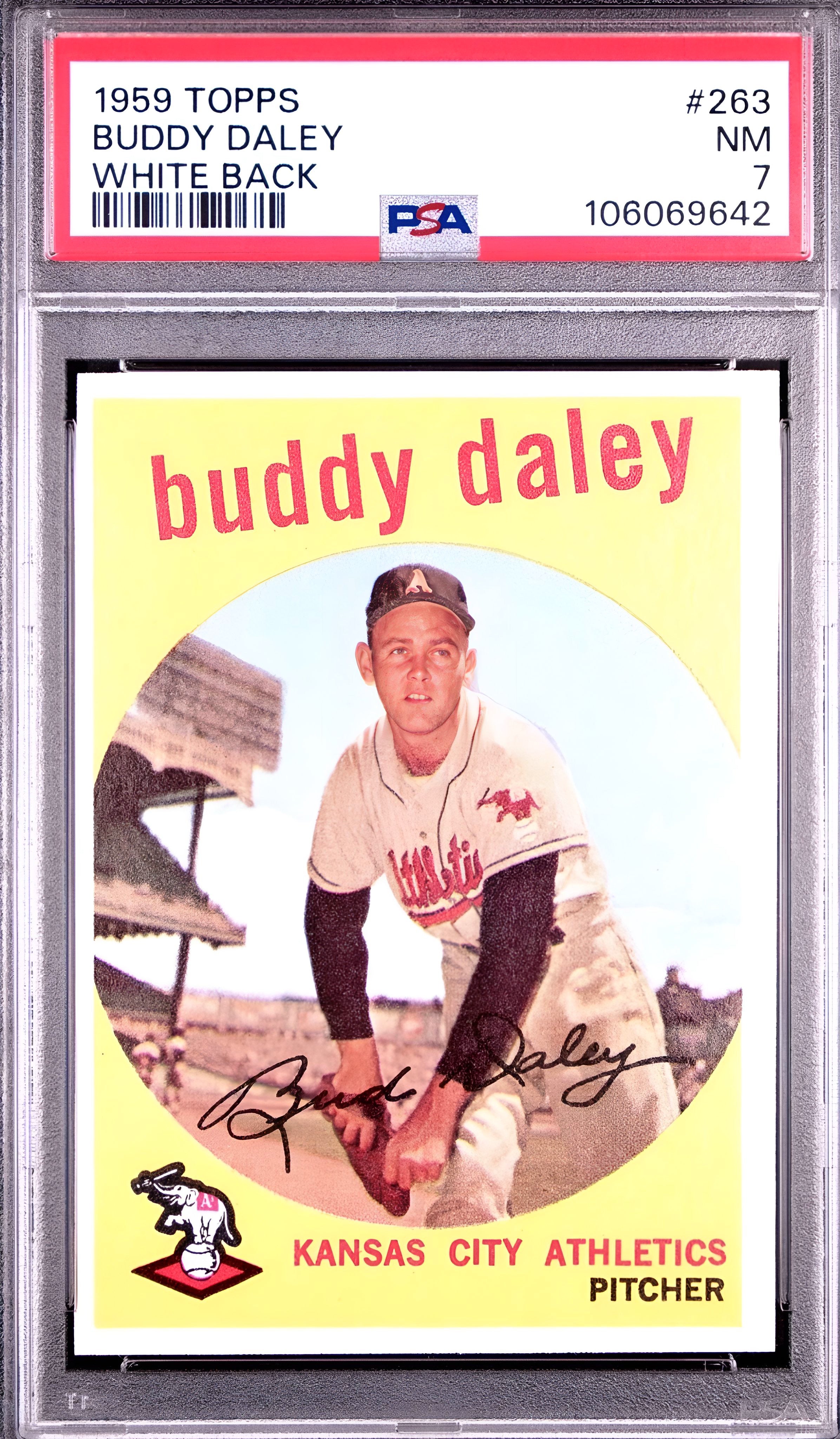 1959 Topps -Buddy Daley-white back #263 PSA 7 population only 12