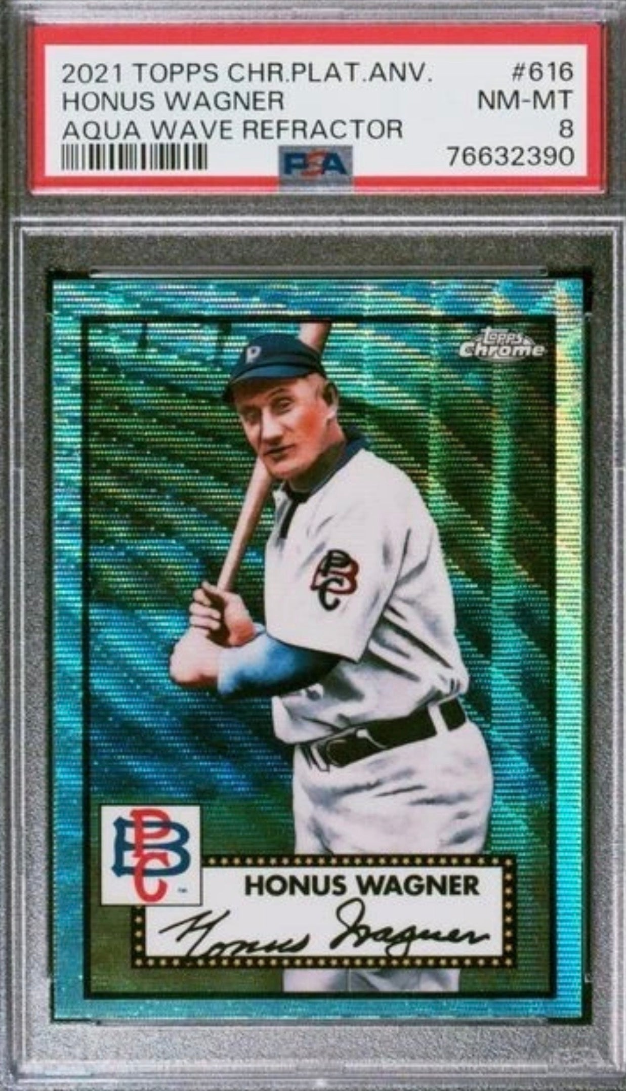 2021 Topps Chrome Platinum Anniversary Aqua Wave Refractor Honus Wagner PSA 8 SP