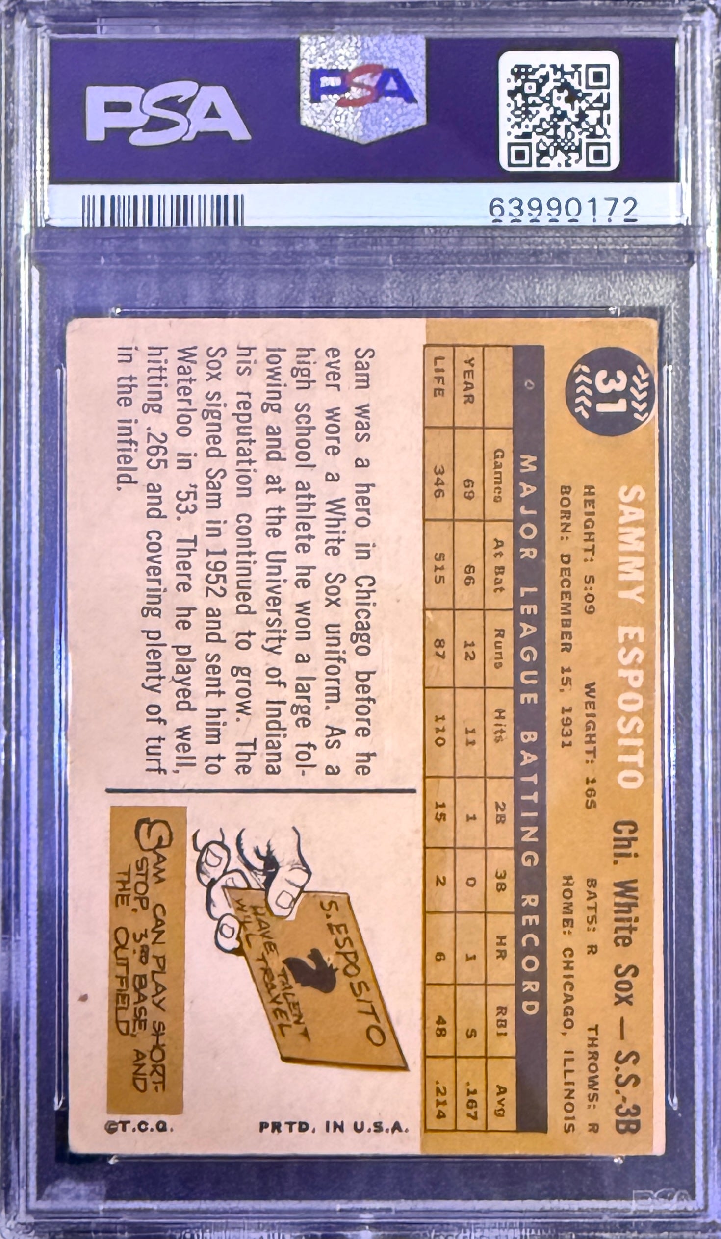 1960 Topps Sammy Esposito #31 Chicago White Sox PSA
