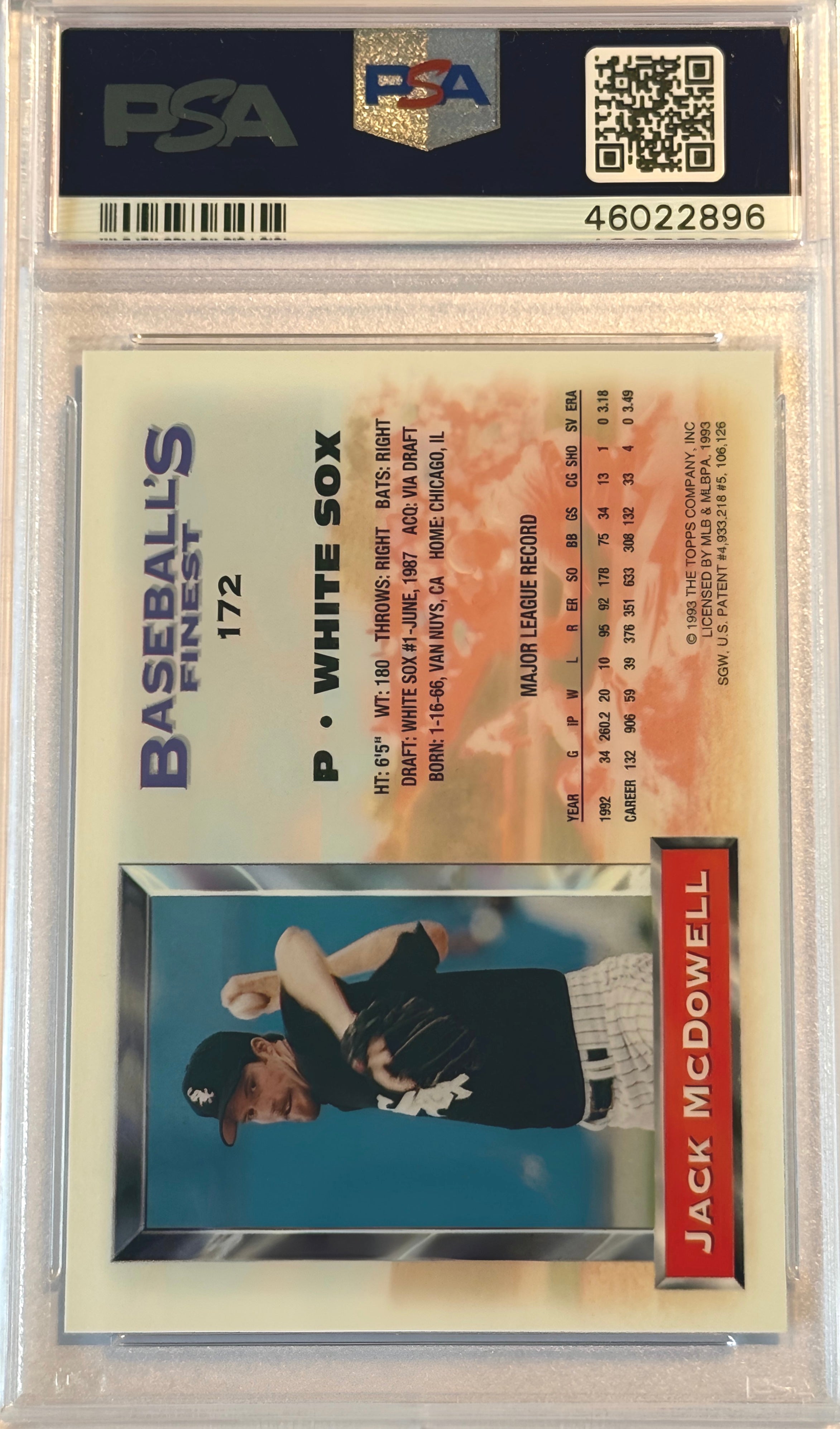 1993 Topps Finest refractor Jack McDowell #172 PSA 8
