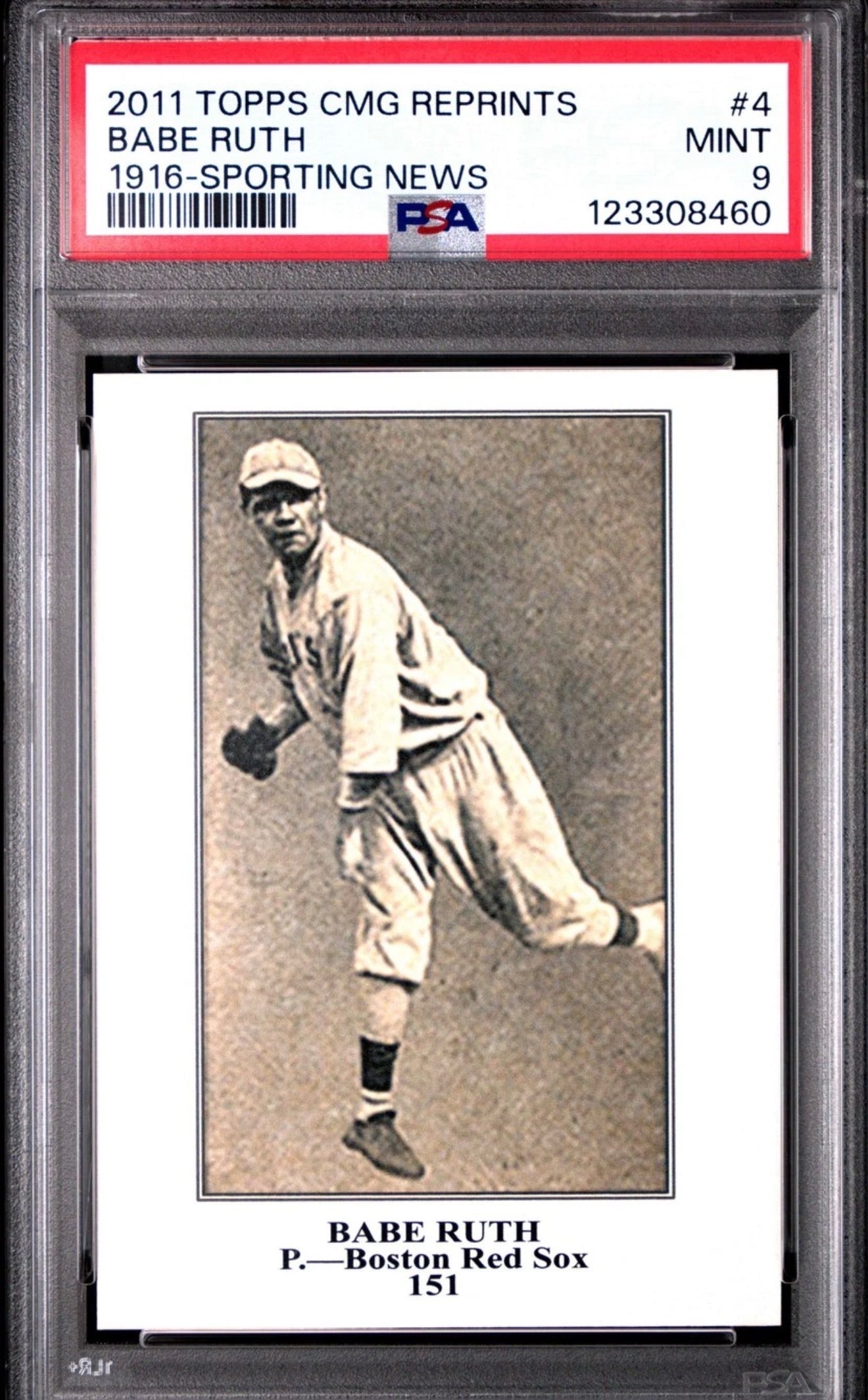 2011 TOPPS CMG REPRINTS #4 BABE RUTH HOF 1916 SPORTING NEWS PSA 9