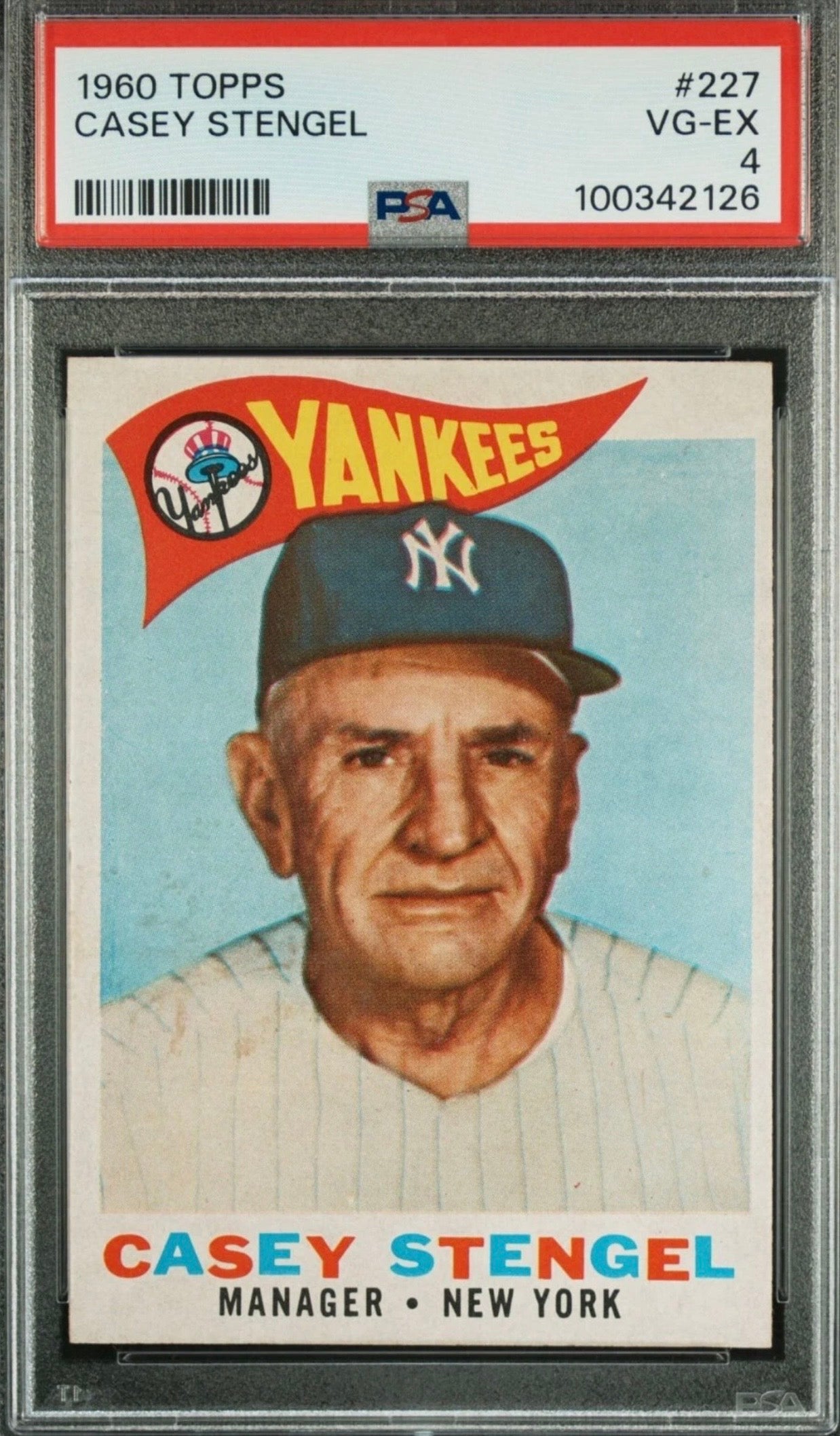 1960 TOPPS #227 CASEY STENGEL NEW YORK YANKEES HOF PSA 4 VG EX