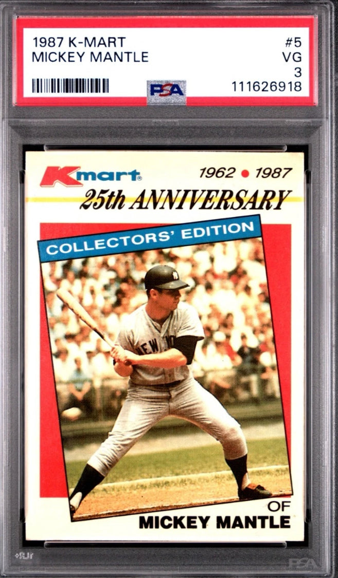 1987 MICKEY MANTLE KMART 25TH ANNIVERSARY CARD #5 PSA 3