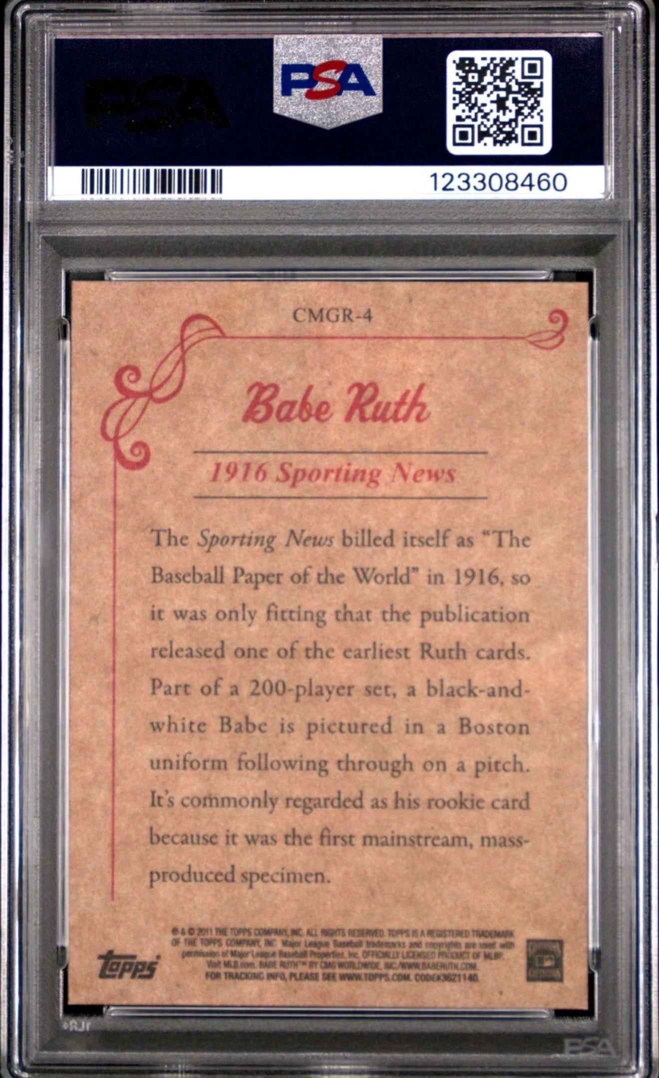 2011 TOPPS CMG REPRINTS #4 BABE RUTH HOF 1916 SPORTING NEWS PSA 9