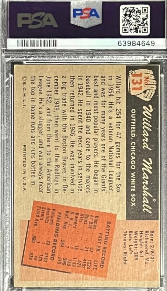 1955 Bowman Willard Marshall #131 Chicago White Sox PSA 4
