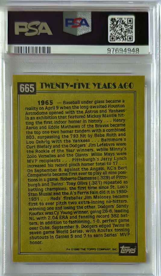 1990 Topps Sandy Koufax #665 PSA 8