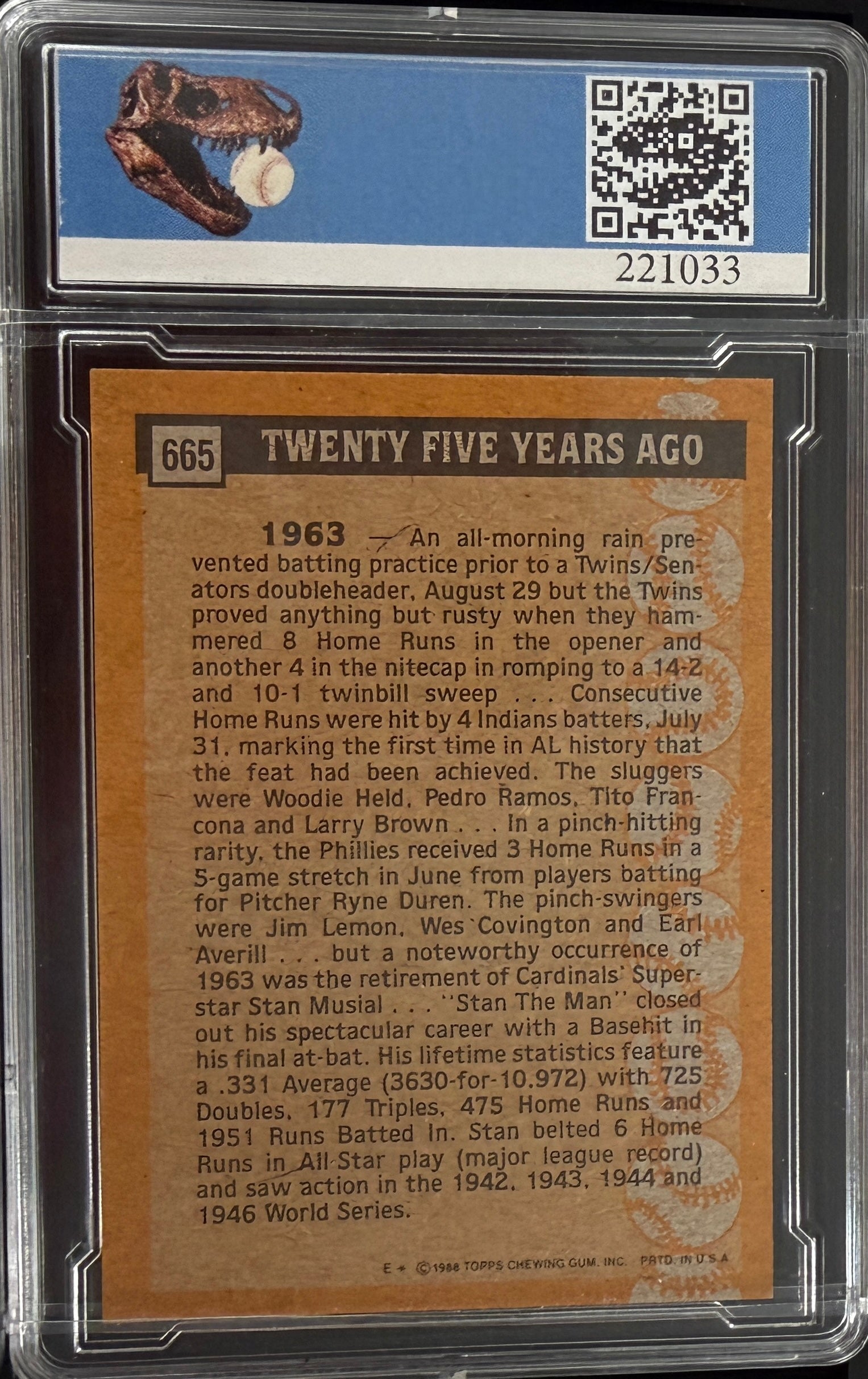 1988 Topps Stan Musial (1963) #665• Turn Back The Clock, N-MT