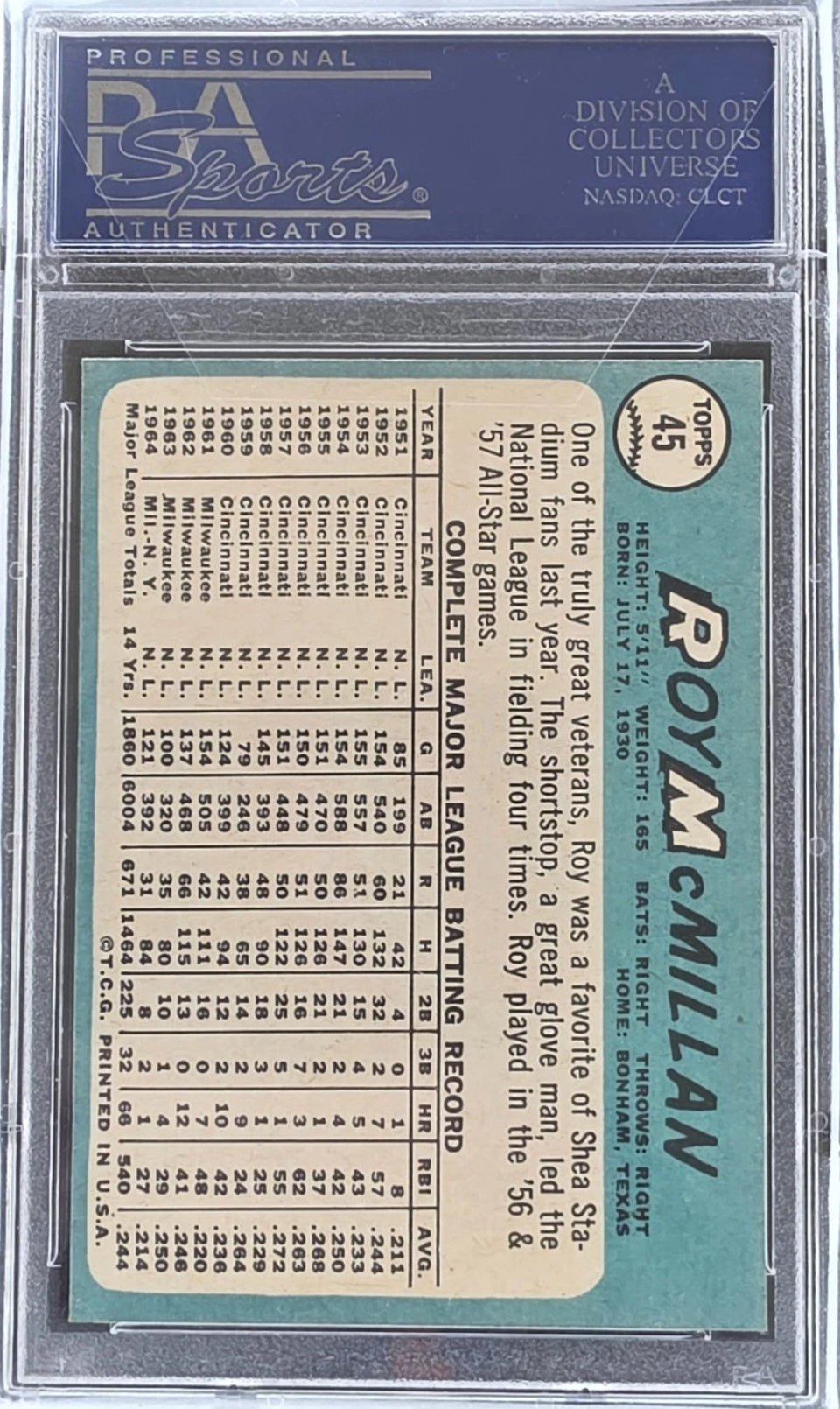 1965 Topps Baseball Roy McMillan #45