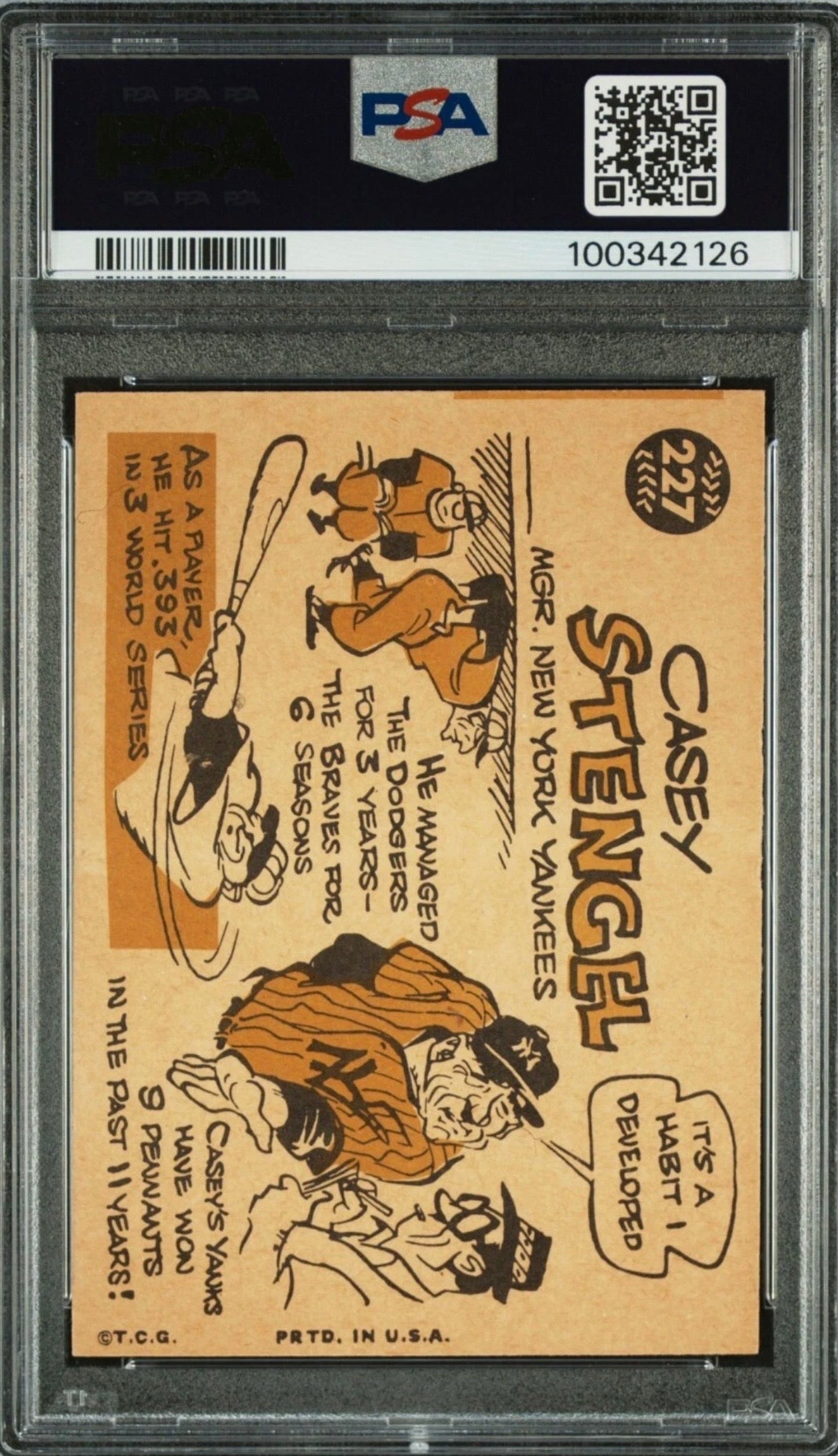 1960 TOPPS #227 CASEY STENGEL NEW YORK YANKEES HOF PSA 4 VG EX