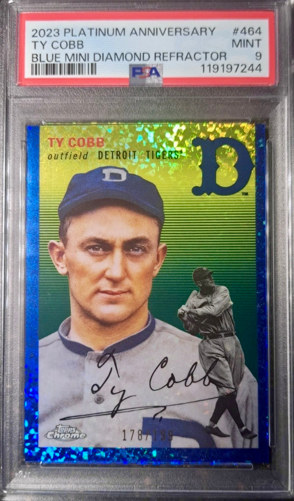 2023 Topps Chrome Platinum #464 Ty Cobb. Blue Diamond Refractor 178/199 fresh grade PSA 9 MINT