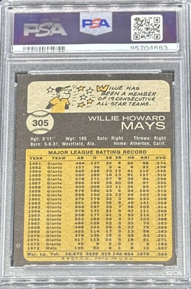 1973 Topps #305 Willie Mays New York Mets HOF PSA 6 EX-MT