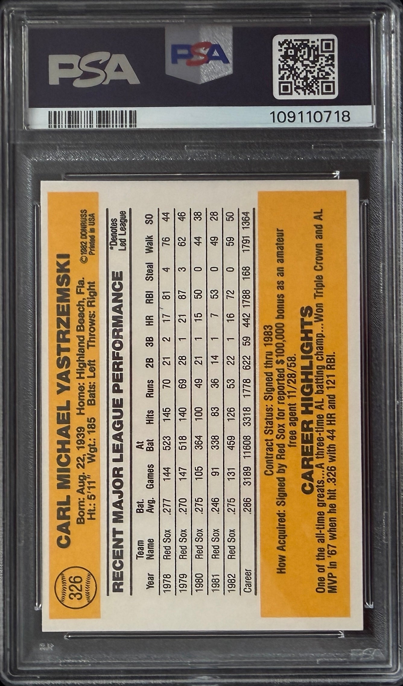 1983 Donross #326 Carl Yastrzemski (PSA 8)