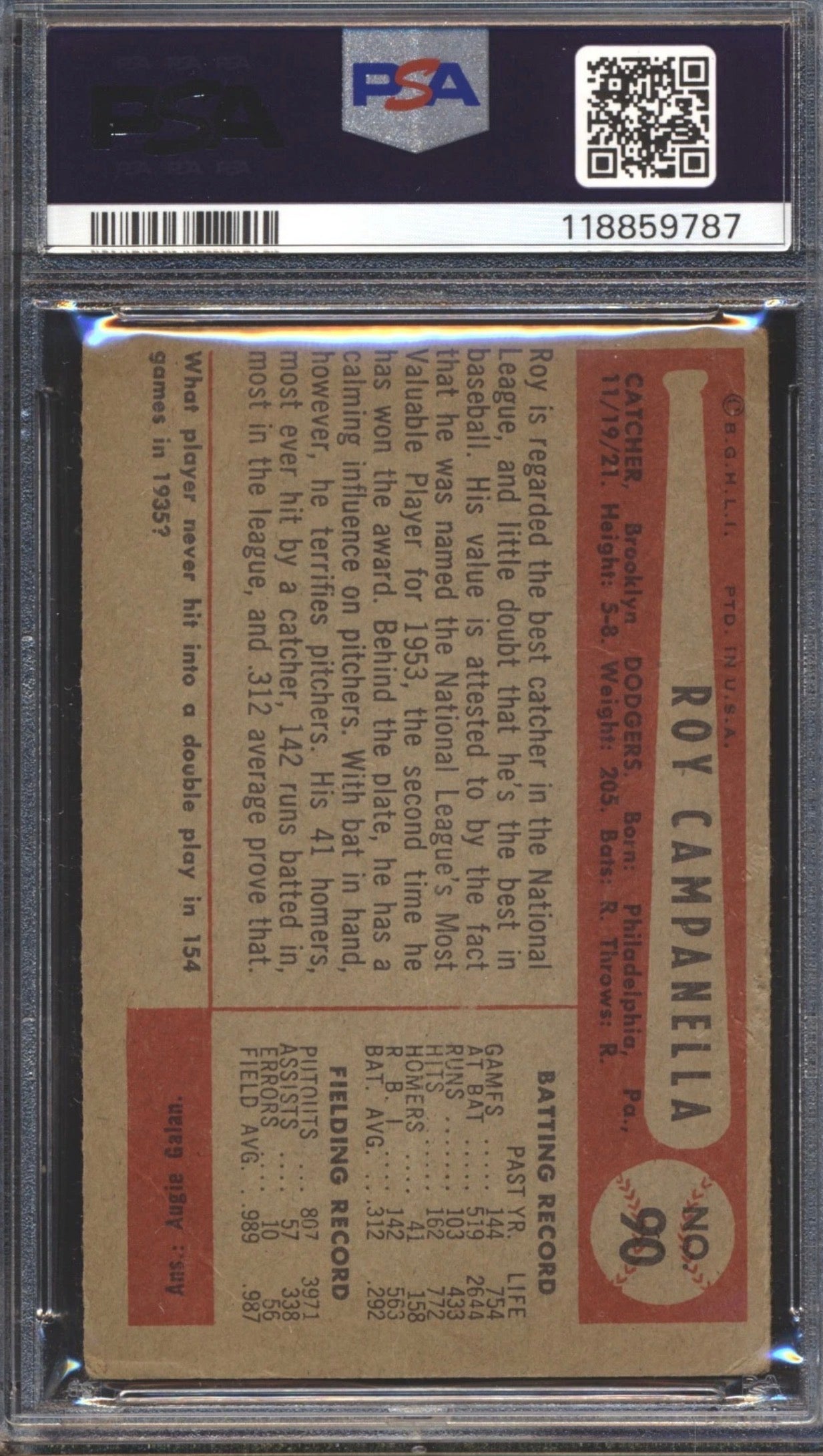 1954 Bowman Baseball Roy Campanella #90 PSA 1 BROOKLYN DODGERS HOF