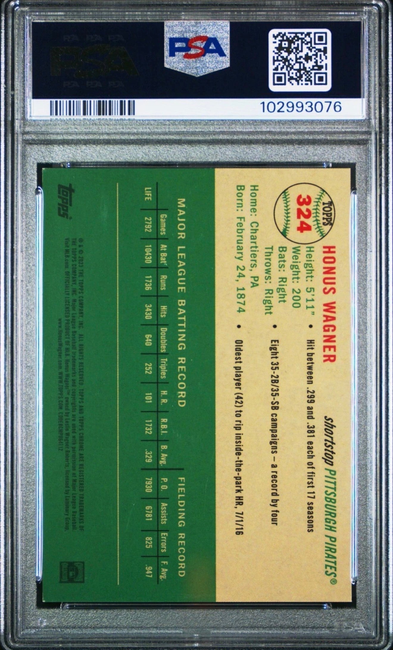2023 Topps Chrome Platinum 324 Honus Wagner Orange Wave Refractor PSA 8.5 #6/25