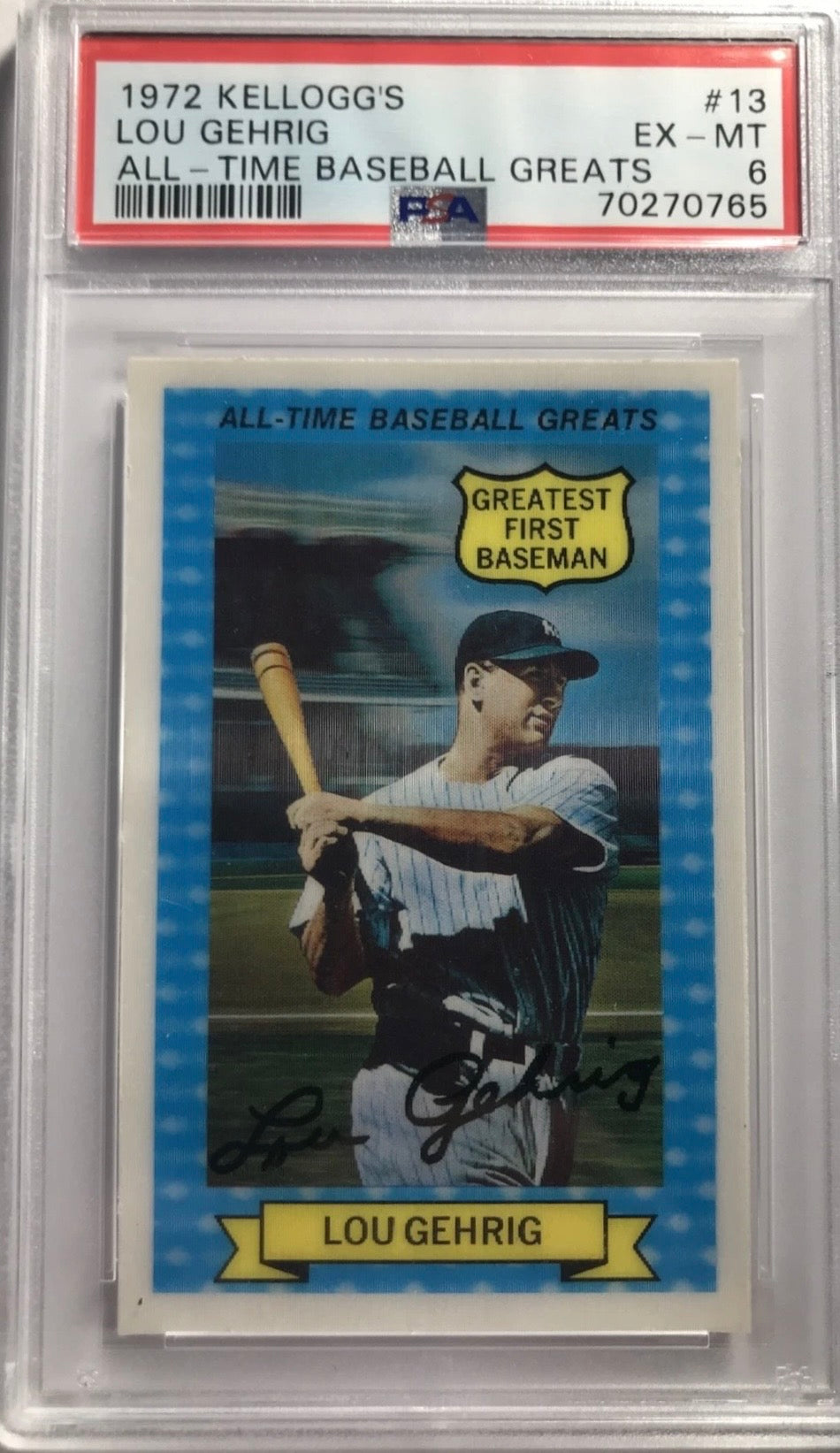 Lou Gehrig 1972 Kelloggs All Time Baseball Greats Card #13 YANKEES GRADED PSA 6