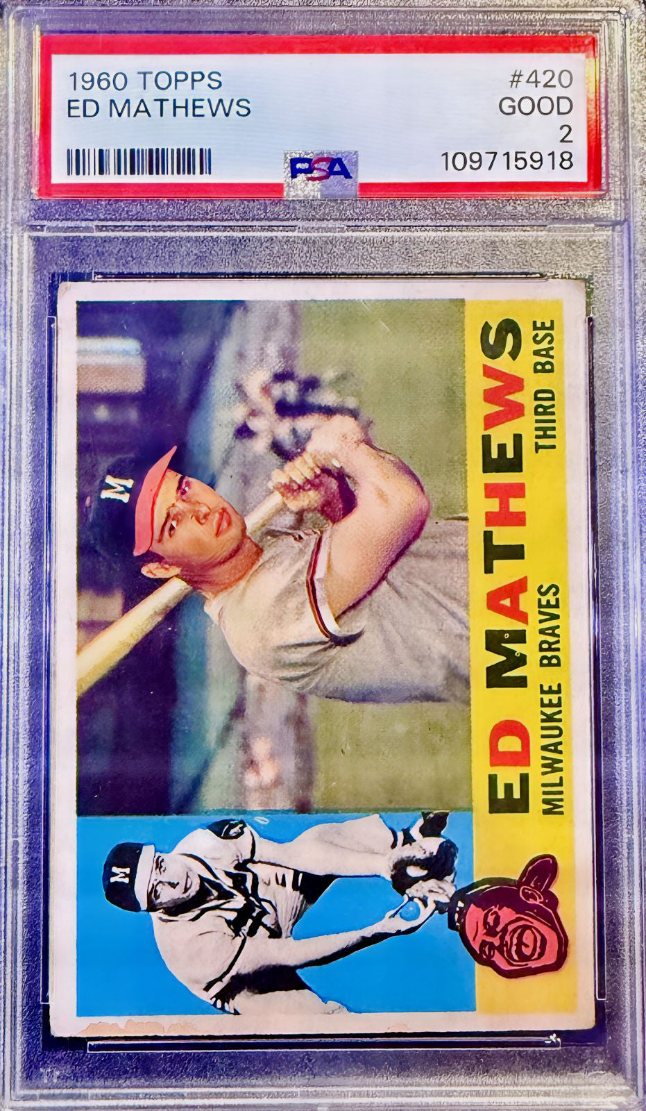 1960 Topps - Eddie Mathews #420 BRAVES (hof) PSA GRADED 2