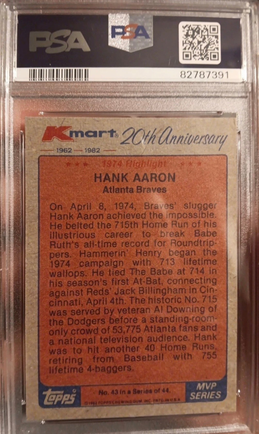 1982 K-mart #43 Hank Aaron  Psa 5