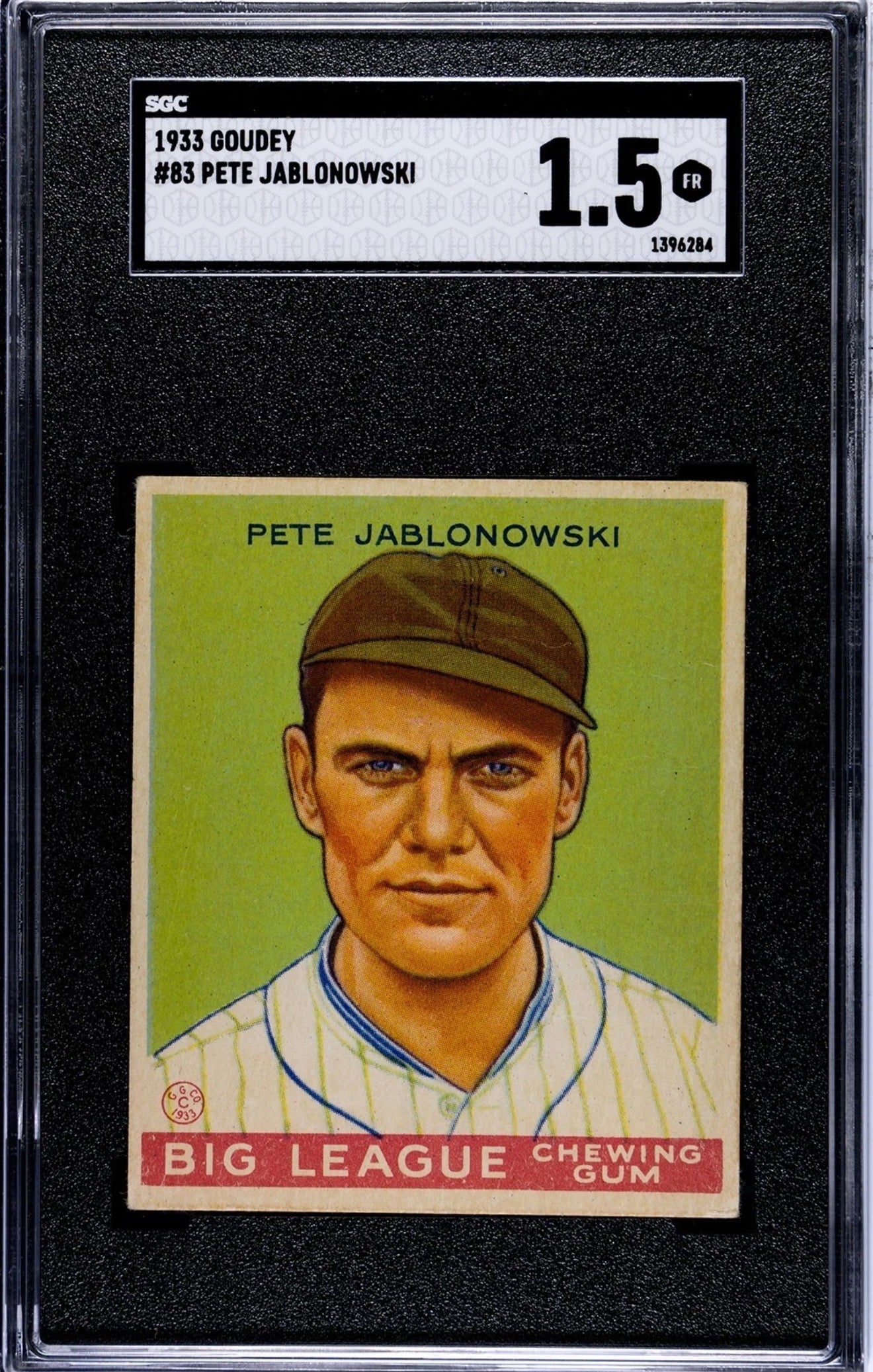 *1933 PETE JABLOWOWSKI BASEBALL CARD BIG LEAGUE GUM - GRADED 1.5 - SGC*