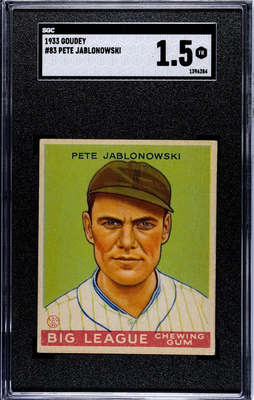 *1933 PETE JABLOWOWSKI BASEBALL CARD BIG LEAGUE GUM - GRADED 1.5 - SGC*