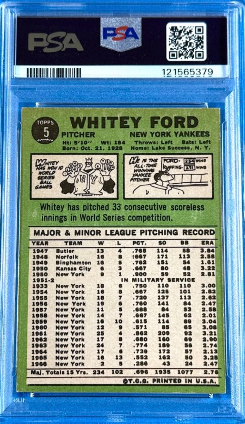 1967 Topps #5 Whitey Ford (HOFer) - PSA: Excellent 5 Baseball Card
