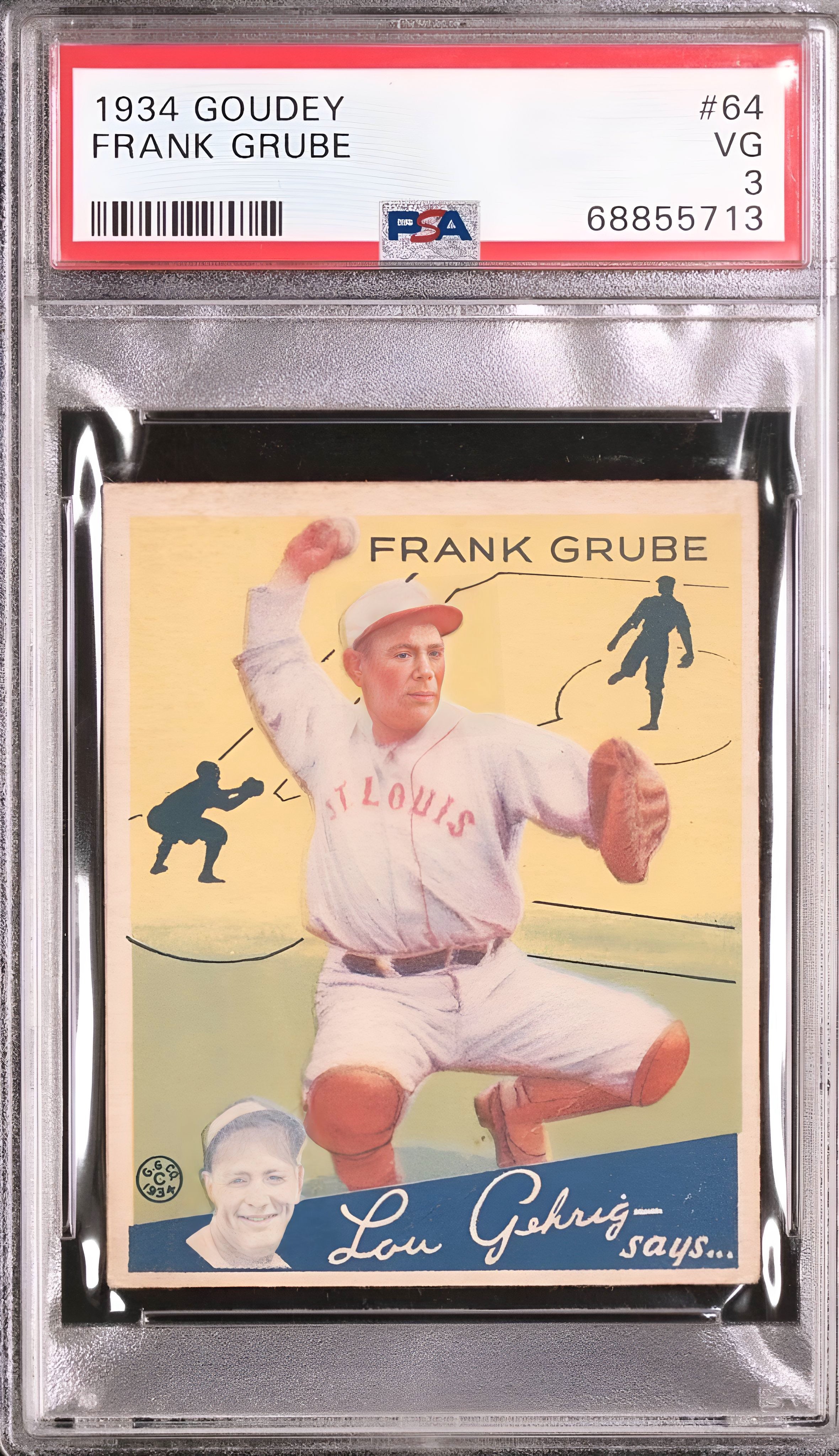 1934 Goudey - Frank Grube #64 - PSA 3VG /great color sharp corners