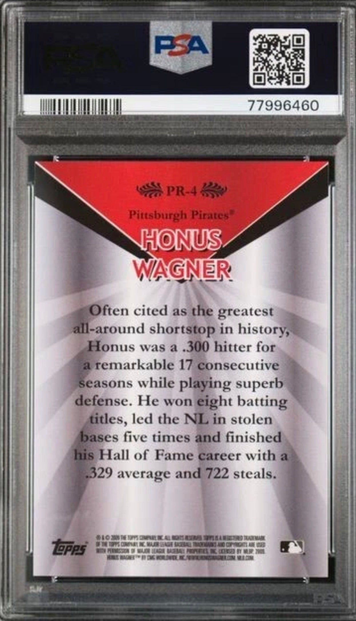 2009 Topps Legends Chrome Wal-Mart PR-4 Honus Wagner Platinum Refractor PSA 9 SP