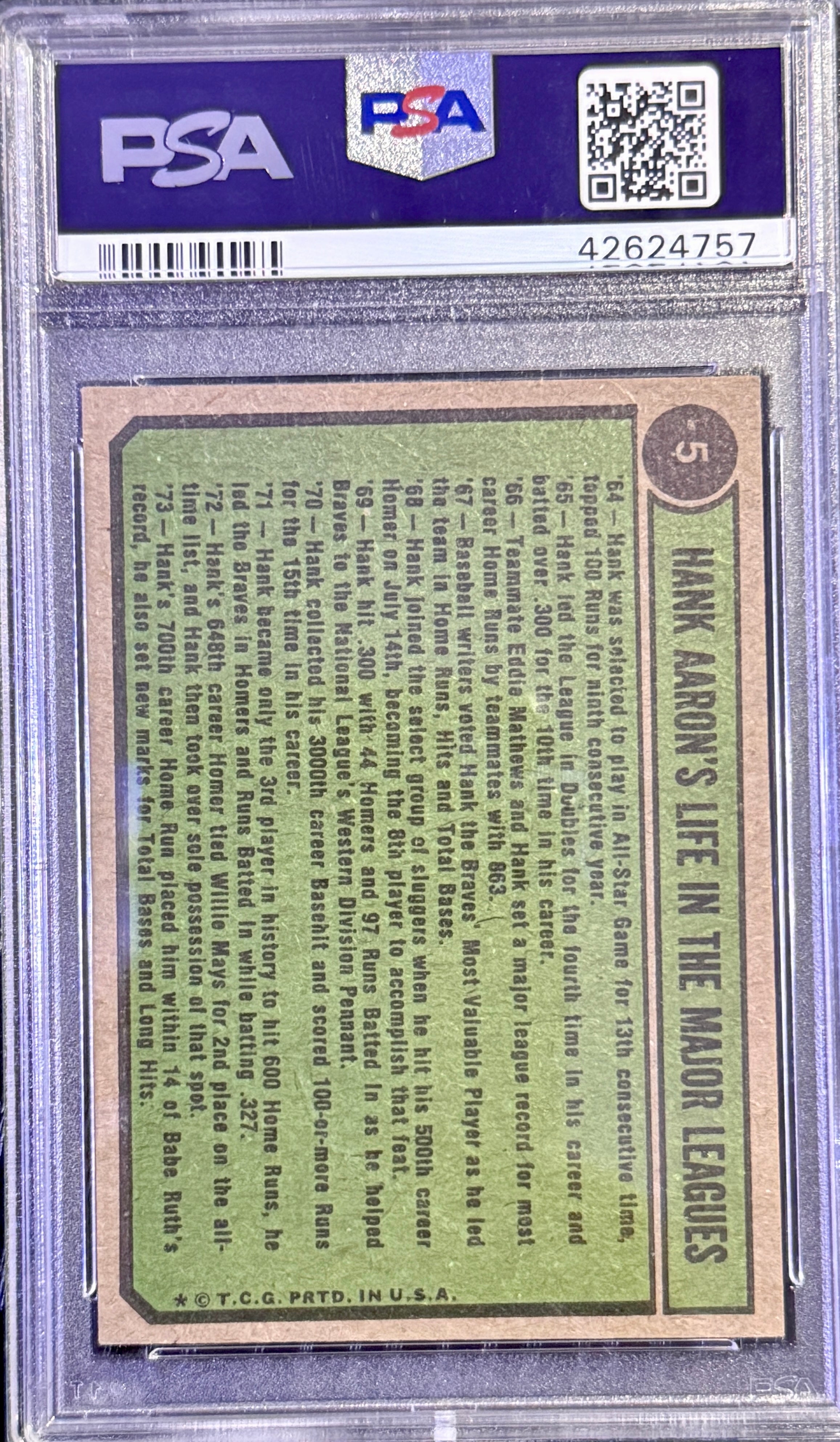 1974 Topps - Hank Aaron special 1966-1969 #5 PSA 5