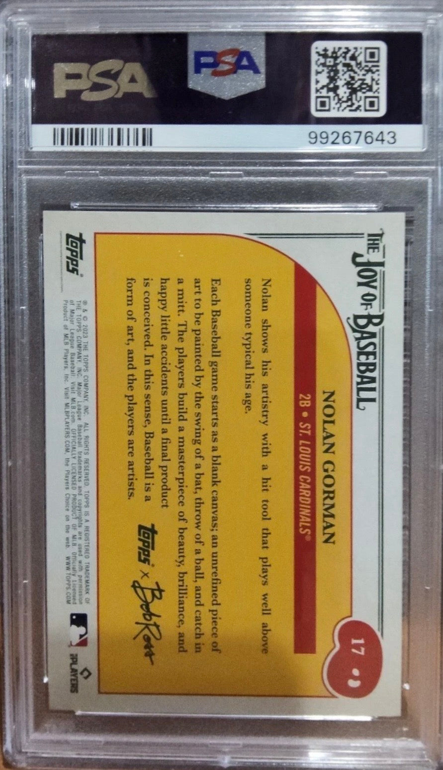 2023 Topps x Bob Ross Nolan Gorman Rookie Sap Green Canvas /75 PSA 8
