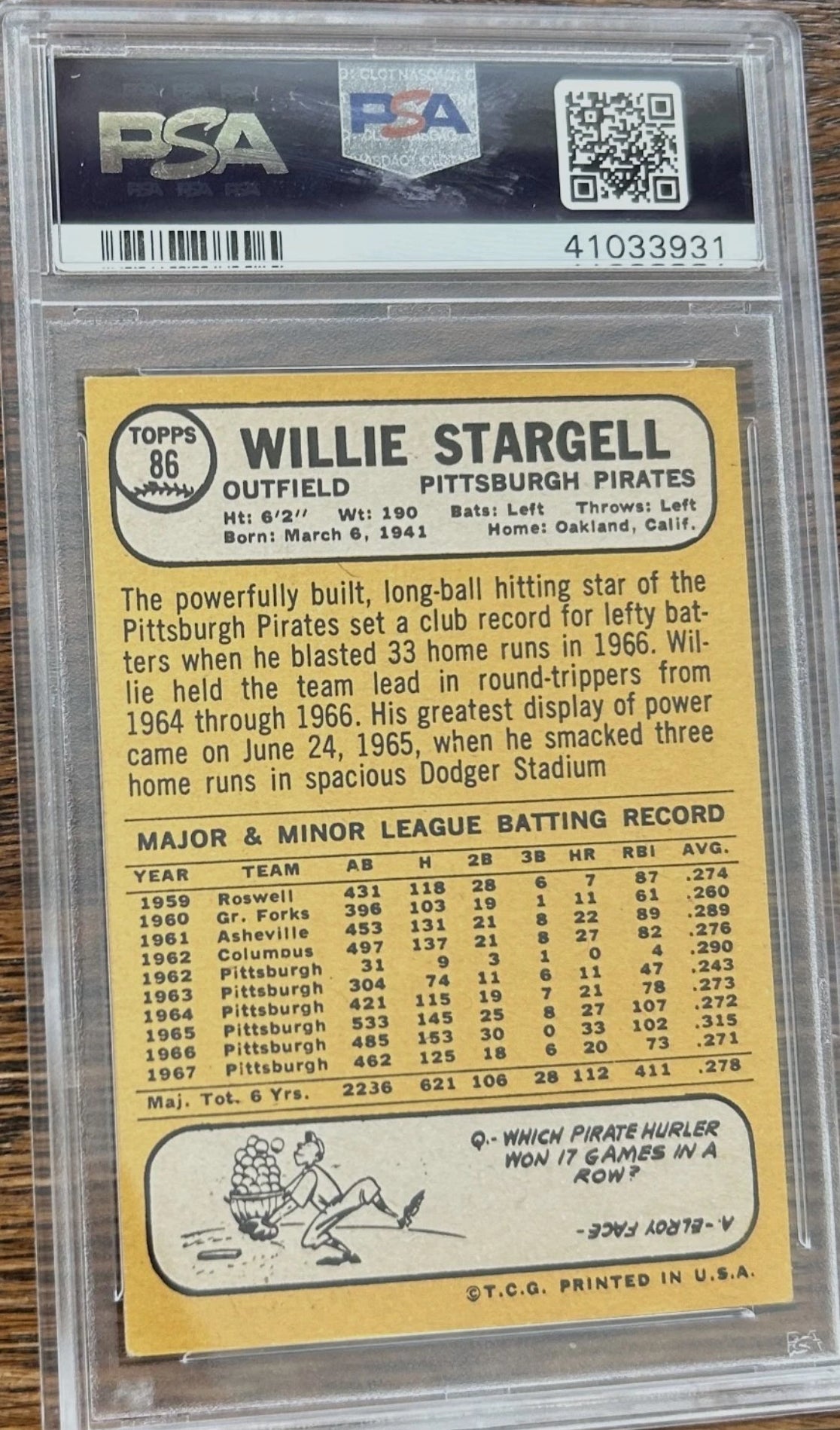 1968 Topps Willie Stargell #86 HOF