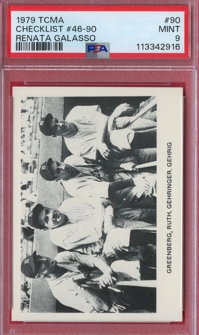 1979 TCMA Baseball GREENBERG, RUTH, GEHRINGER, GEHRIG #90 PSA 9 MINT