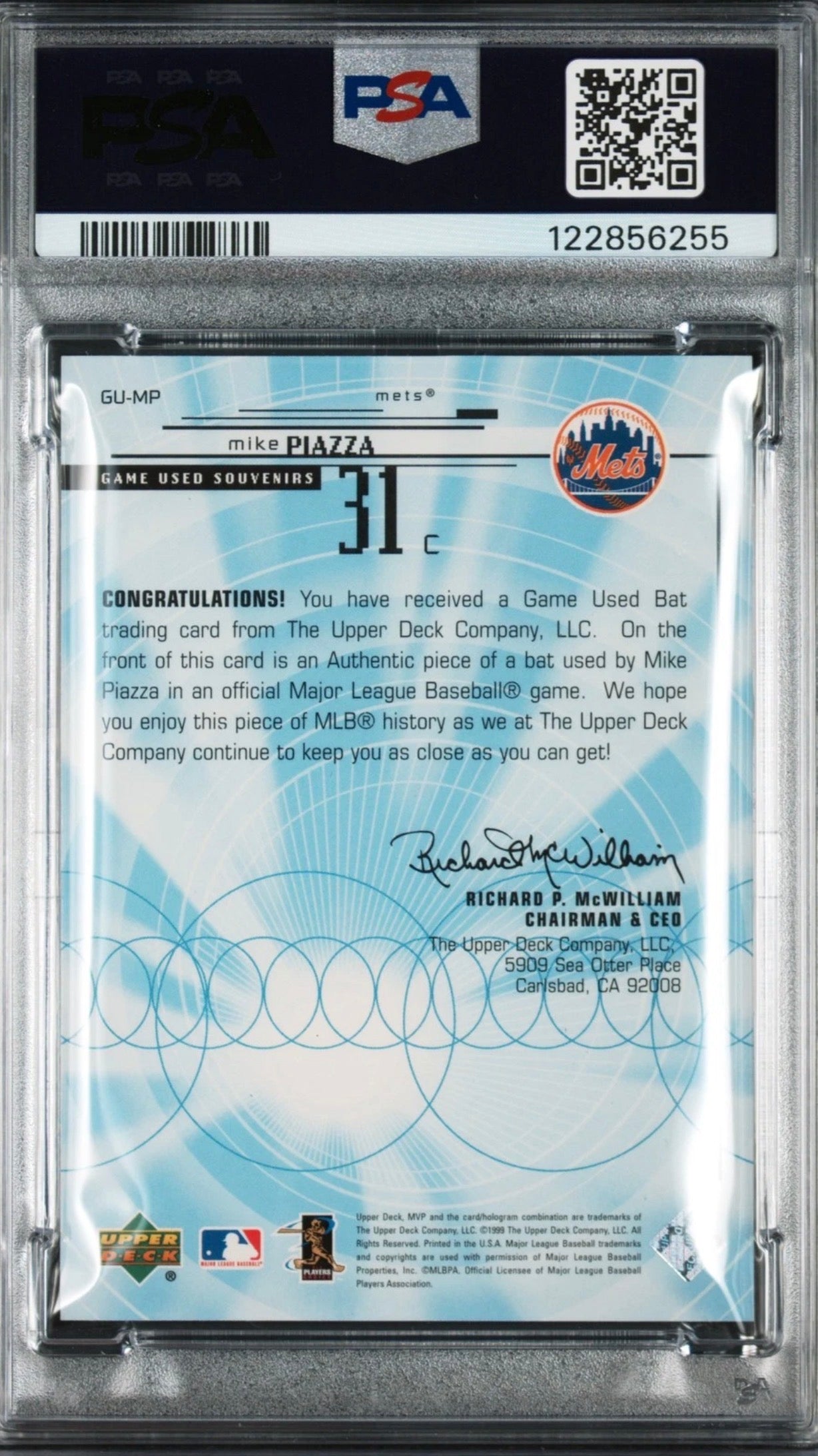 1999 Upper Deck MVP Game Used Souvenirs Bat Relic Mike Piazza #MP PSA 8 NY Mets