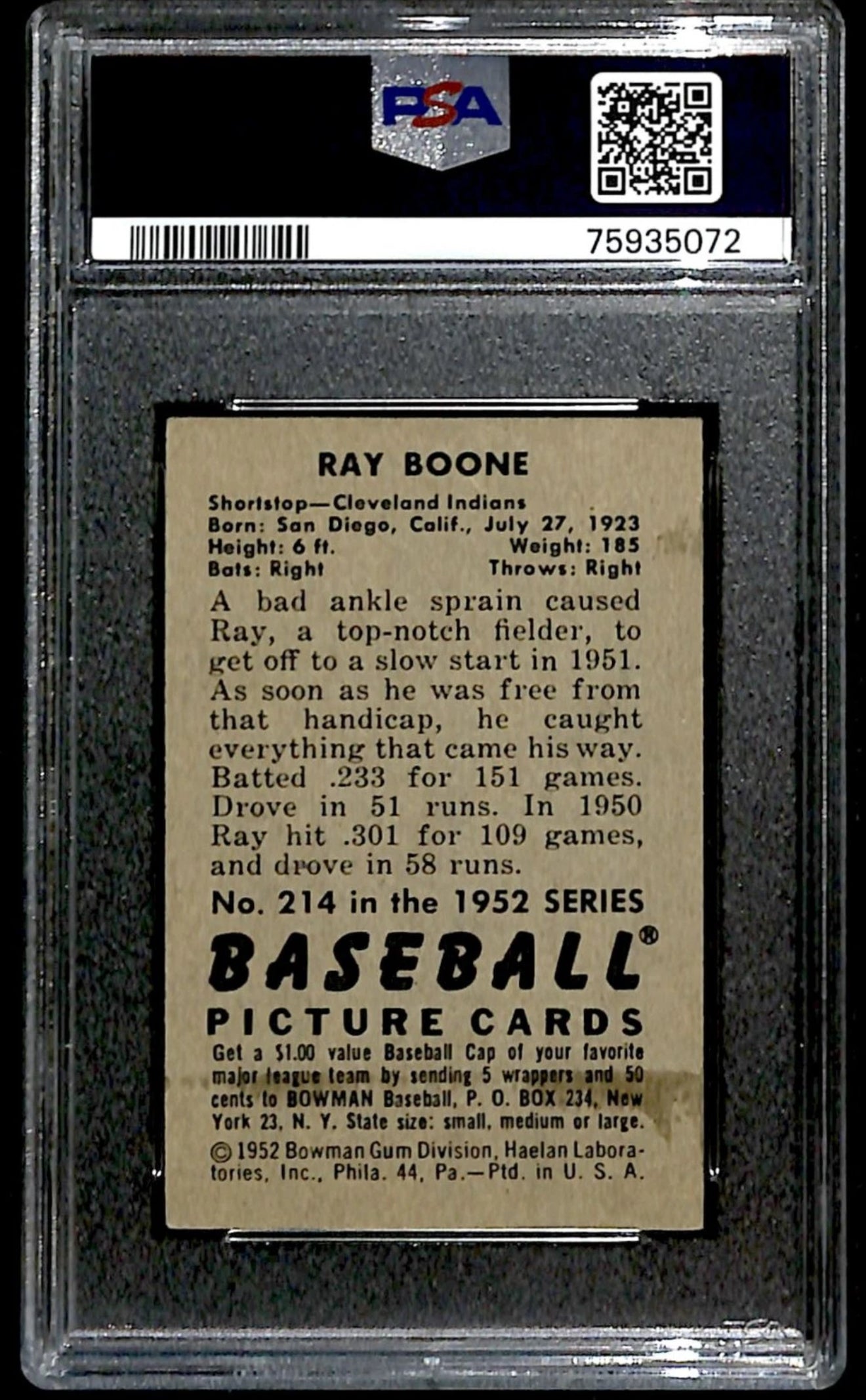 1952 Bowman Ray Boone PSA 4
