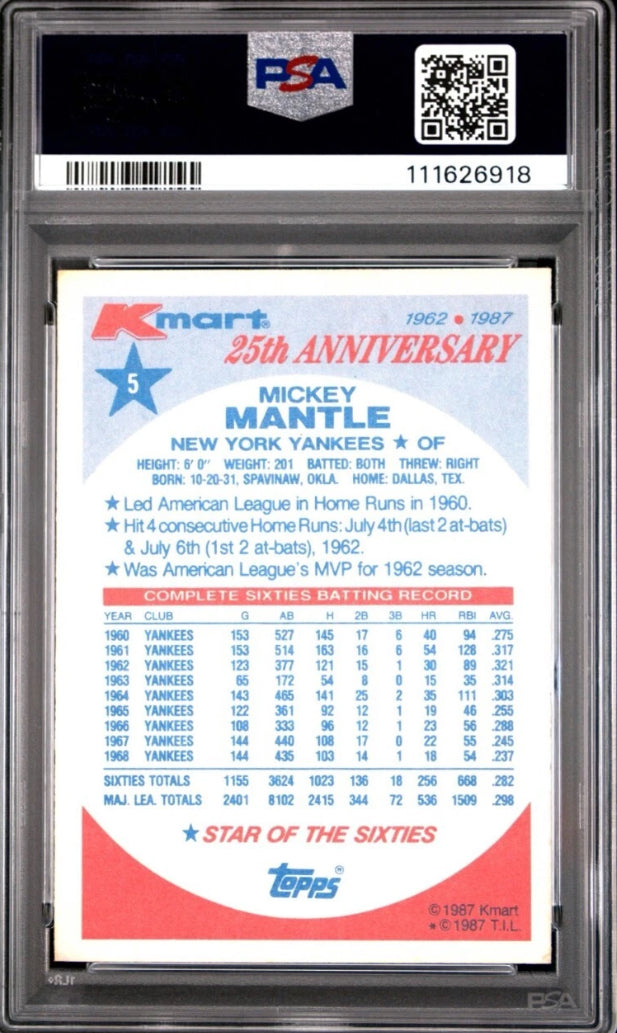 1987 MICKEY MANTLE KMART 25TH ANNIVERSARY CARD #5 PSA 3