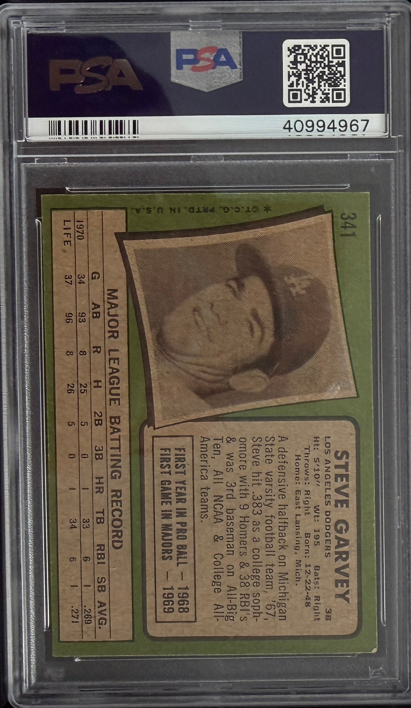 1971 Topps #341 Steve Garvey Rookie Authentic