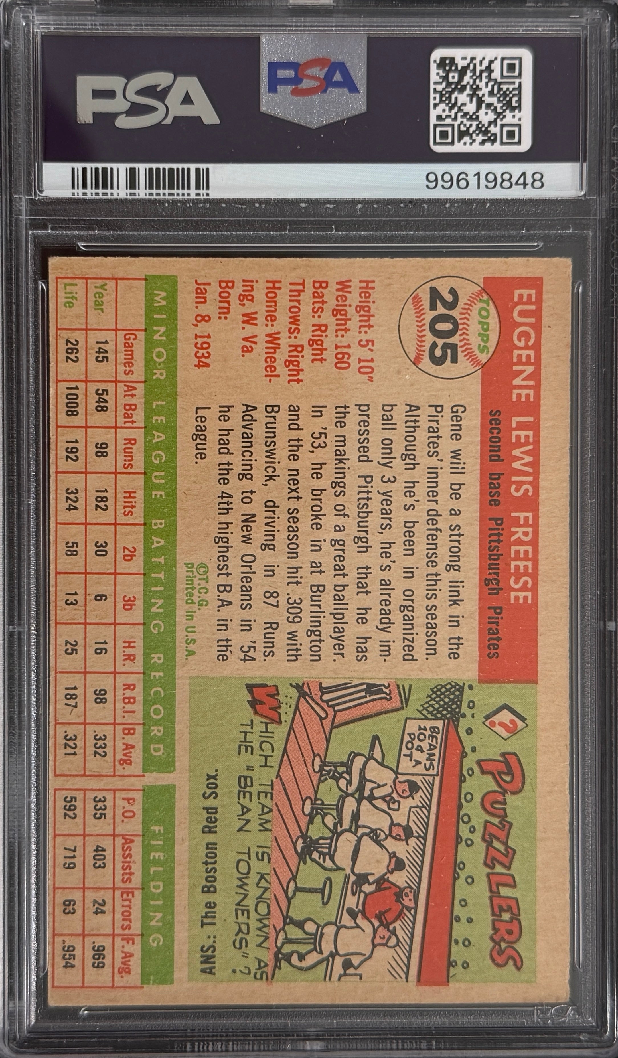 1955 Topps -Gene Freese #205 PSA 2 Pittsburg Pirates Vintage Baseball