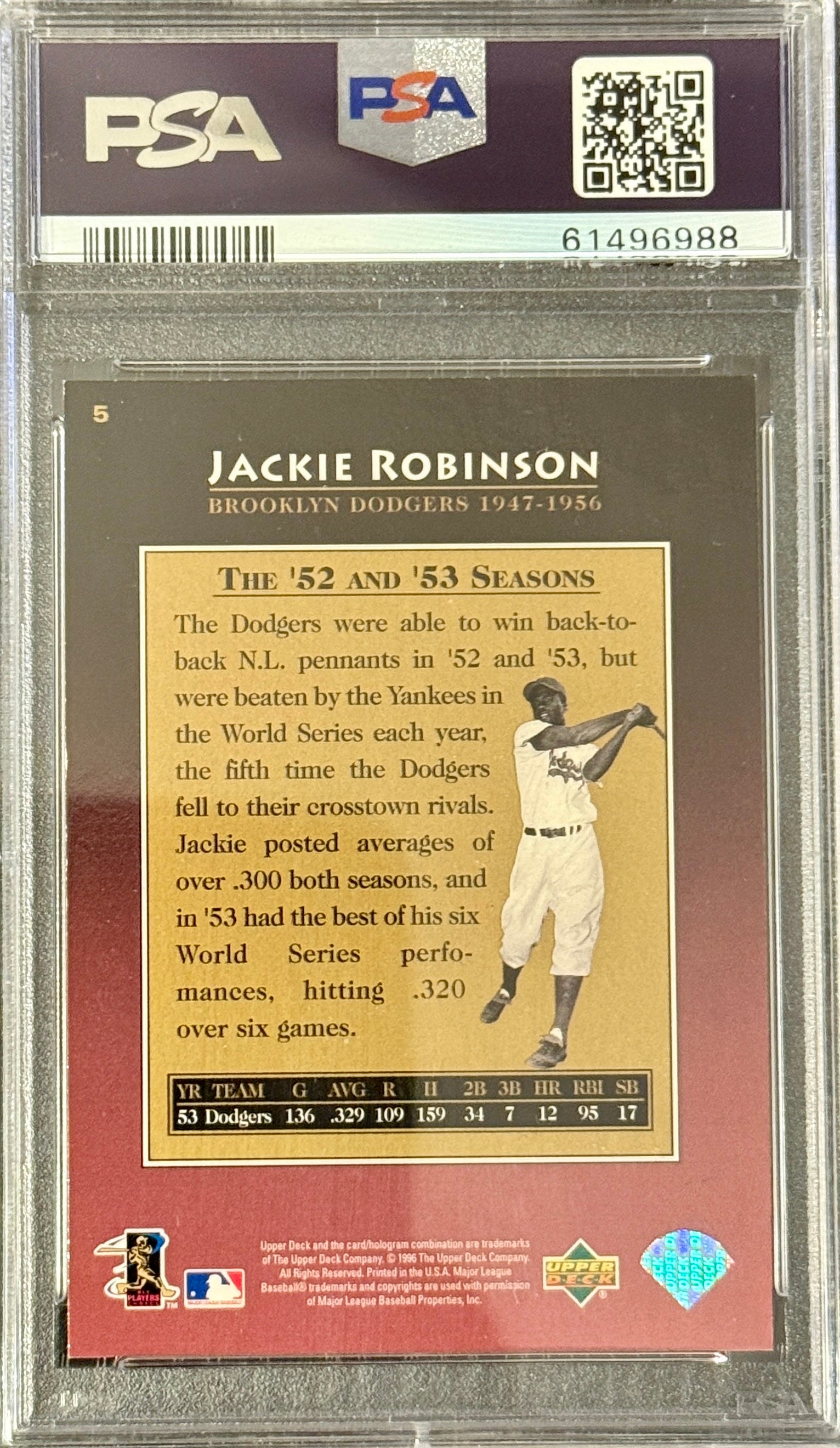 1997 Upper Deck Jackie Robinson #5 PSA 8.5