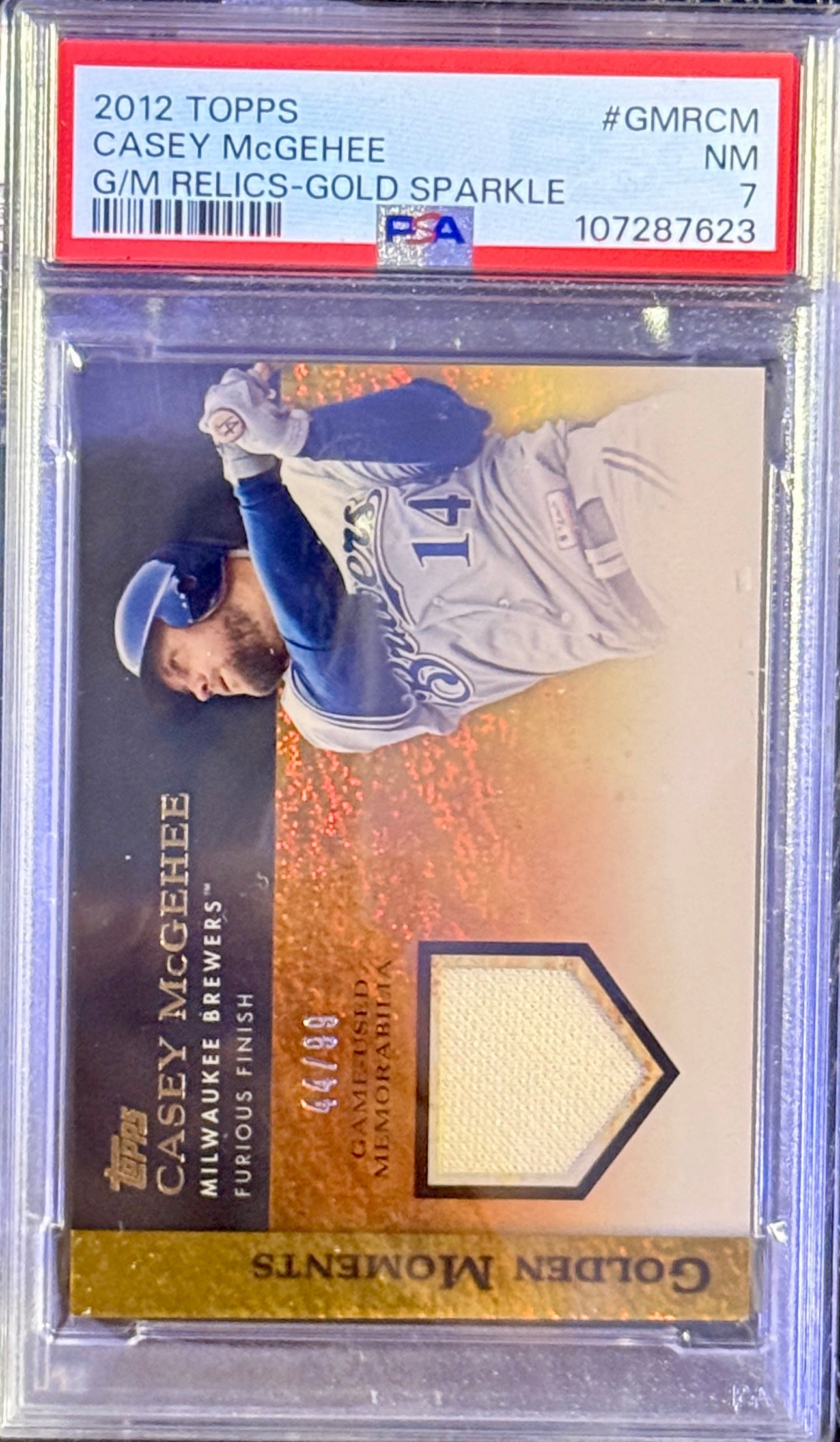 2012 Topps Casey McGehee gold spare relics PSA 7