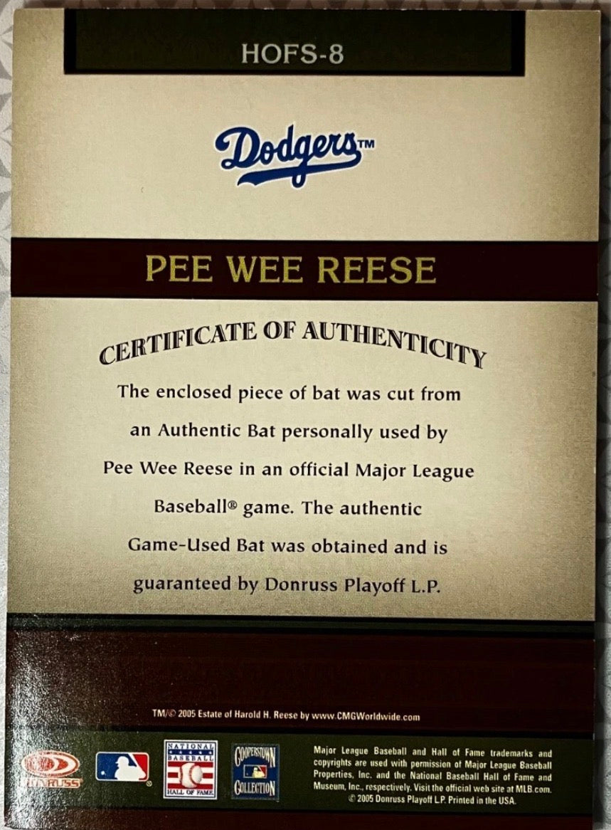 Pee Wee Reese 2005 Donruss Greats Bat card -8 Game Used Relic