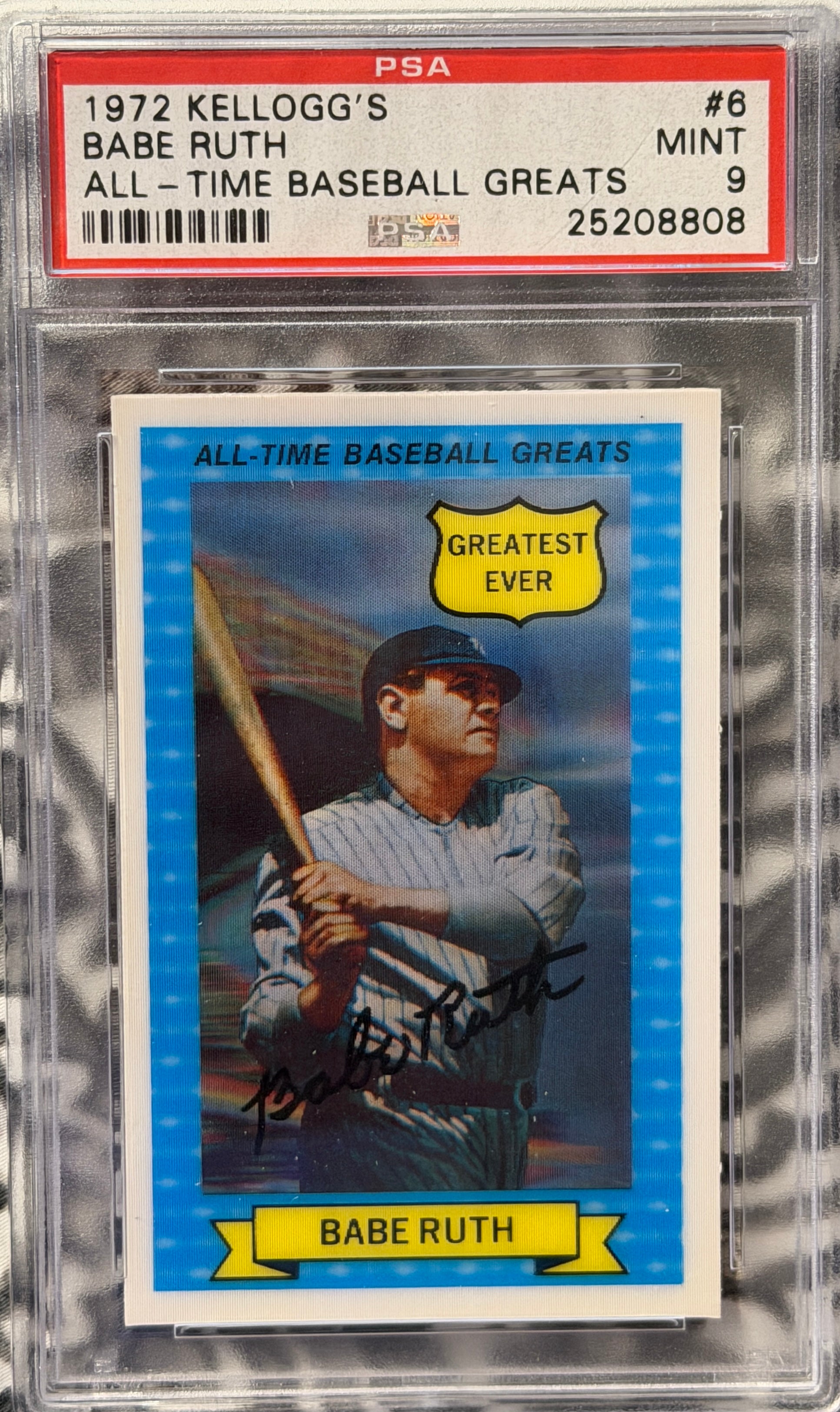 1972 Kellogg’s Babe Ruth #6 PSA 9- Holographic