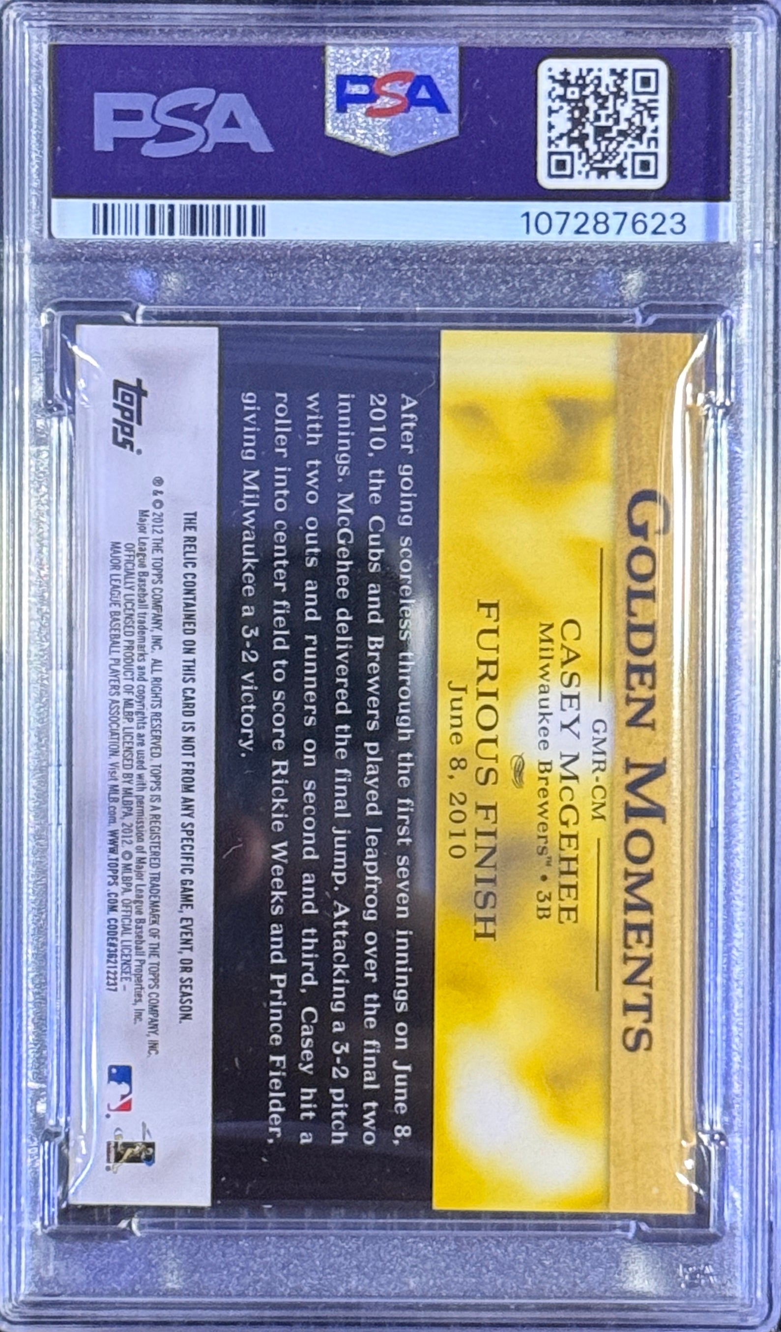 2012 Topps Casey McGehee gold spare relics PSA 7