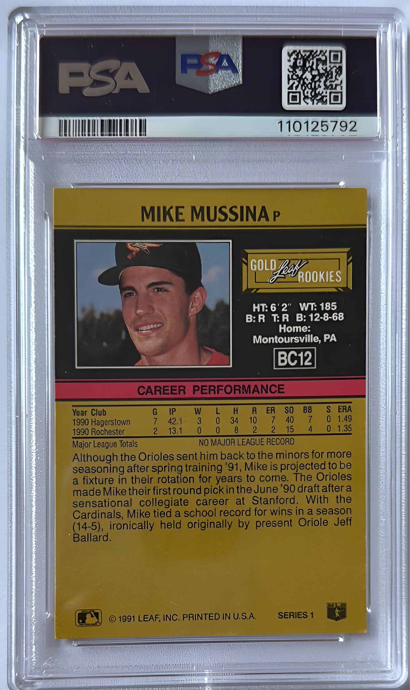 1991 Leaf Gold rookies Mike Mussina #bc12 PSA 7