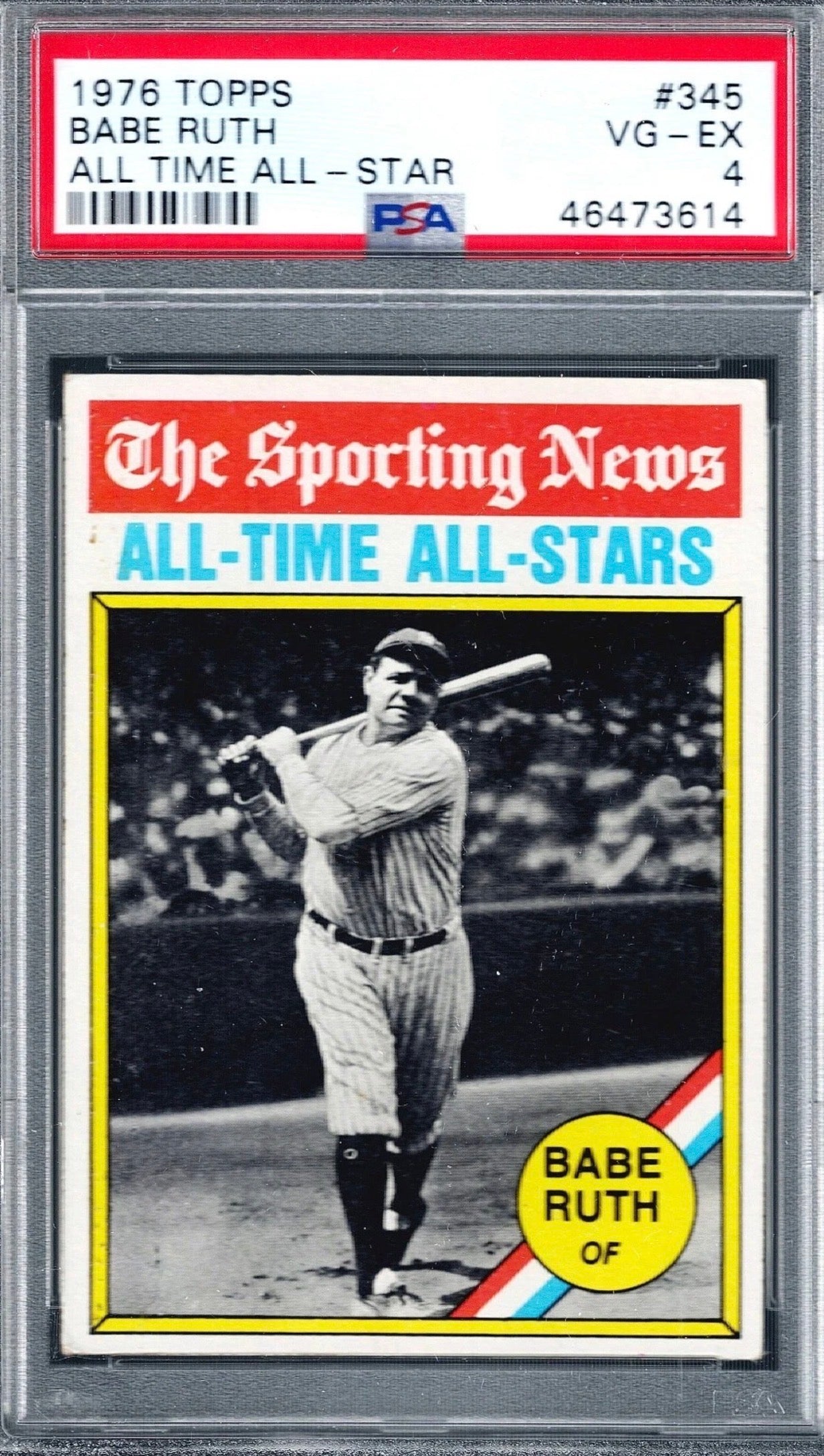PSA 4 + 1976 Topps #345 Babe RUTH AS, Centered - Yankees HOF - Shows Better
