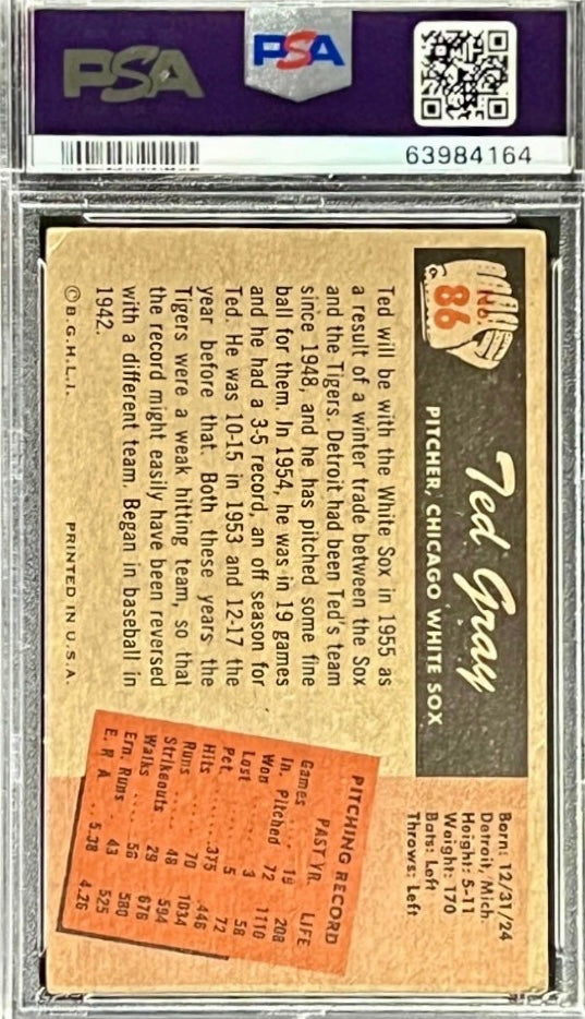 1955 Bowman Ted Gray #86 Chicago White Sox PSA 3