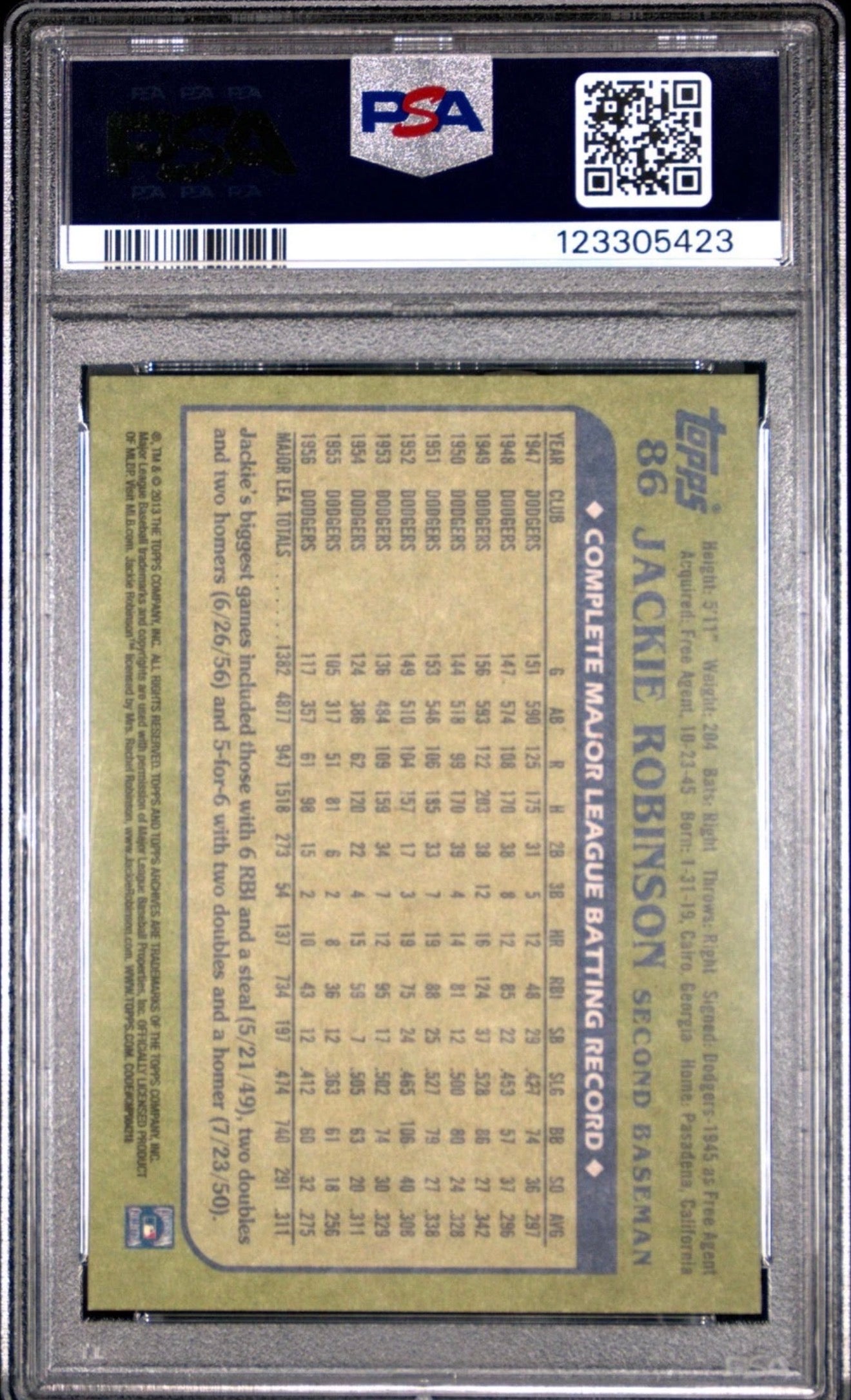 2013 TOPPS ARCHIVES #86 JACKIE ROBINSON HOF PSA 9