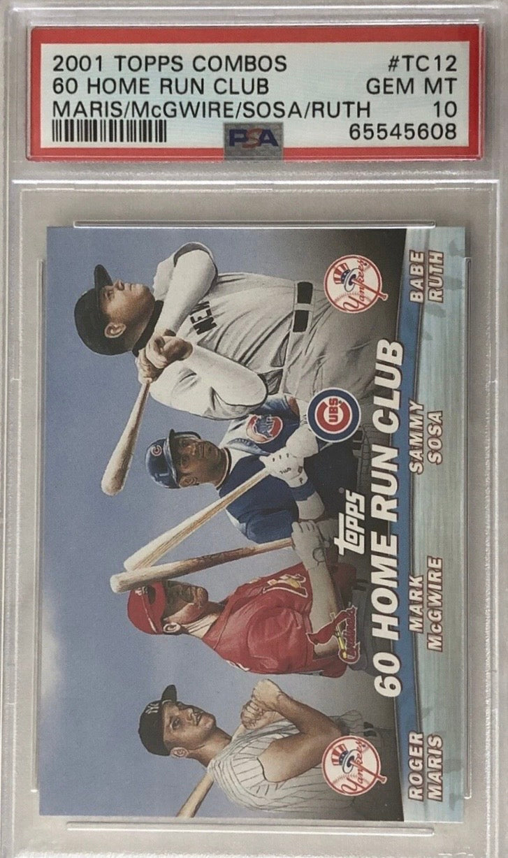 2001 TOPPS COMBOS BASEBALL CARD ROGER MARIS McGWIRE SOSA BABE RUTH PSA 10
